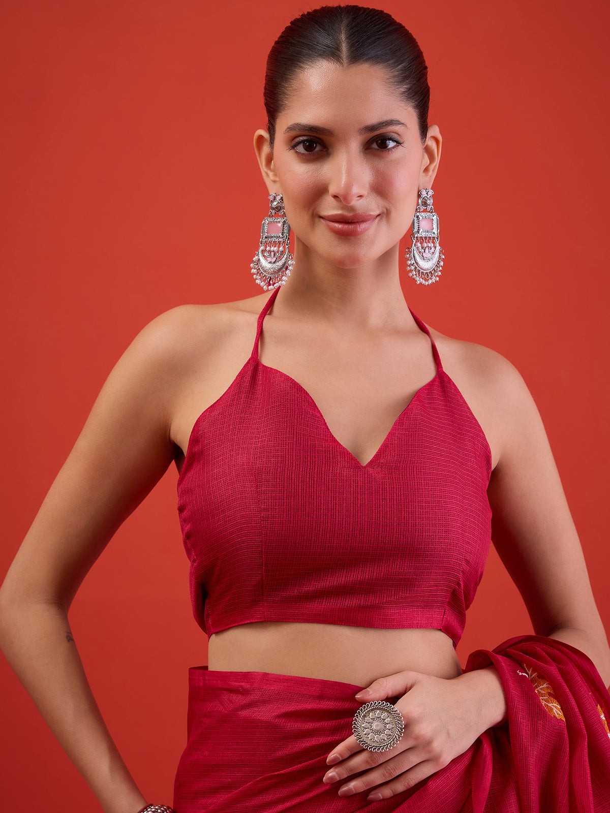 Maroon Kota Doria Cotton saree – detail view 5