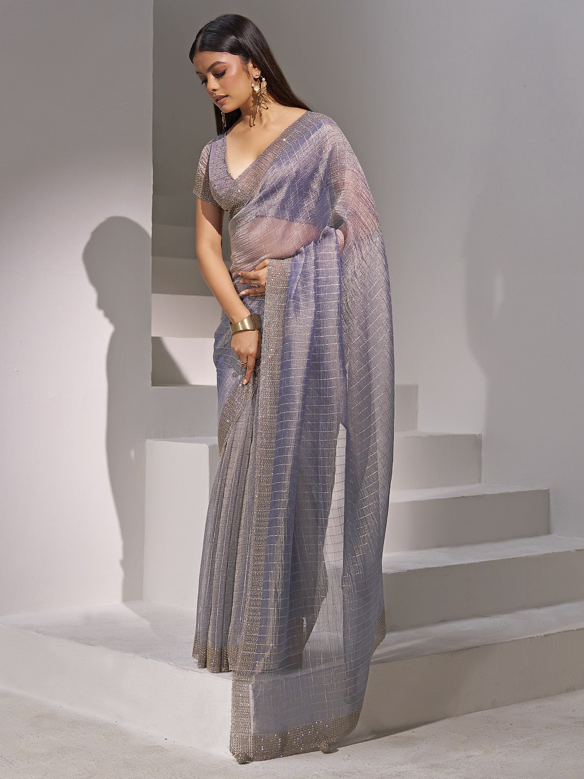Light Blue organza saree view 2