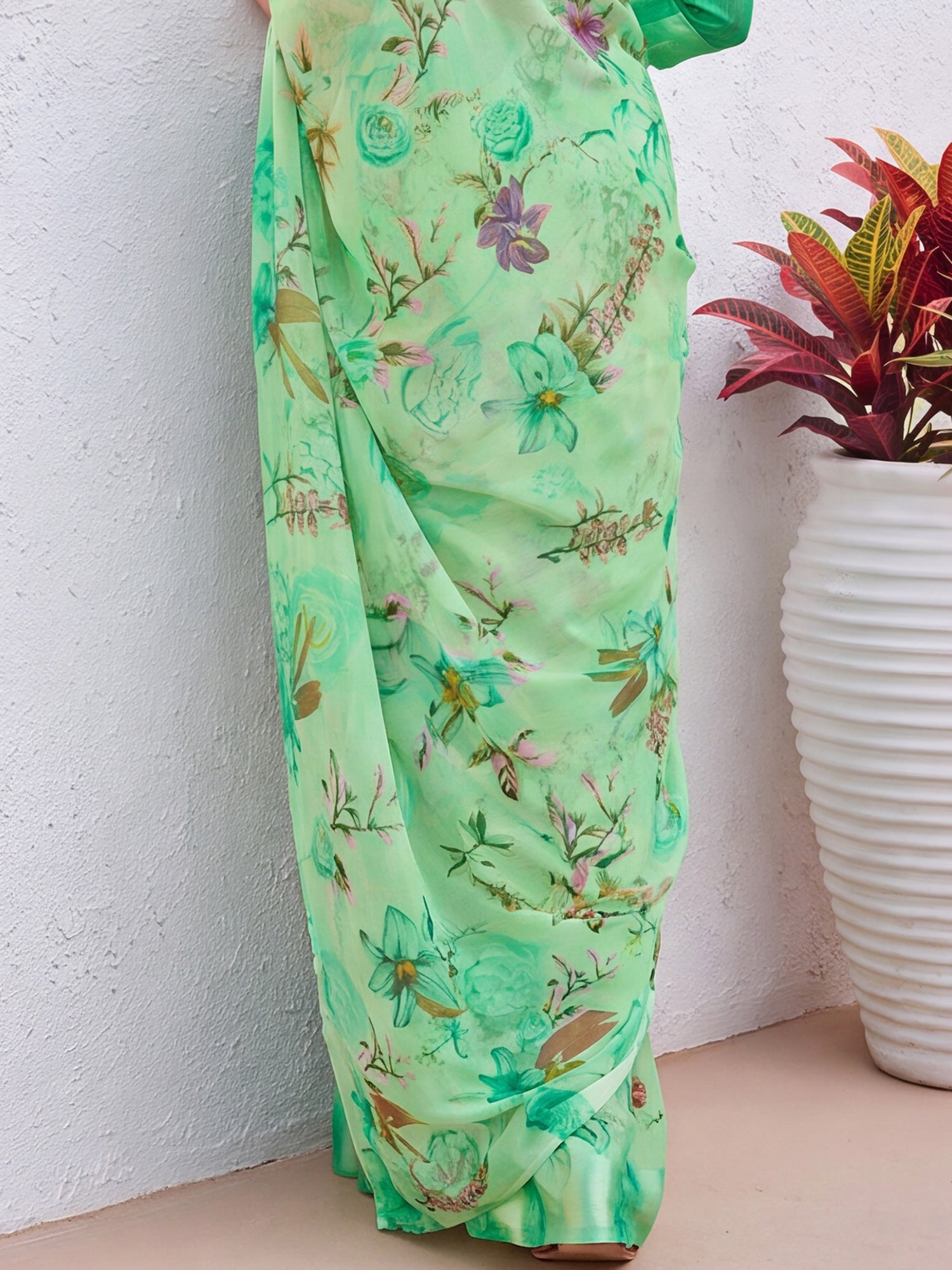 Mint Green Cotton Blend saree – detail view 5