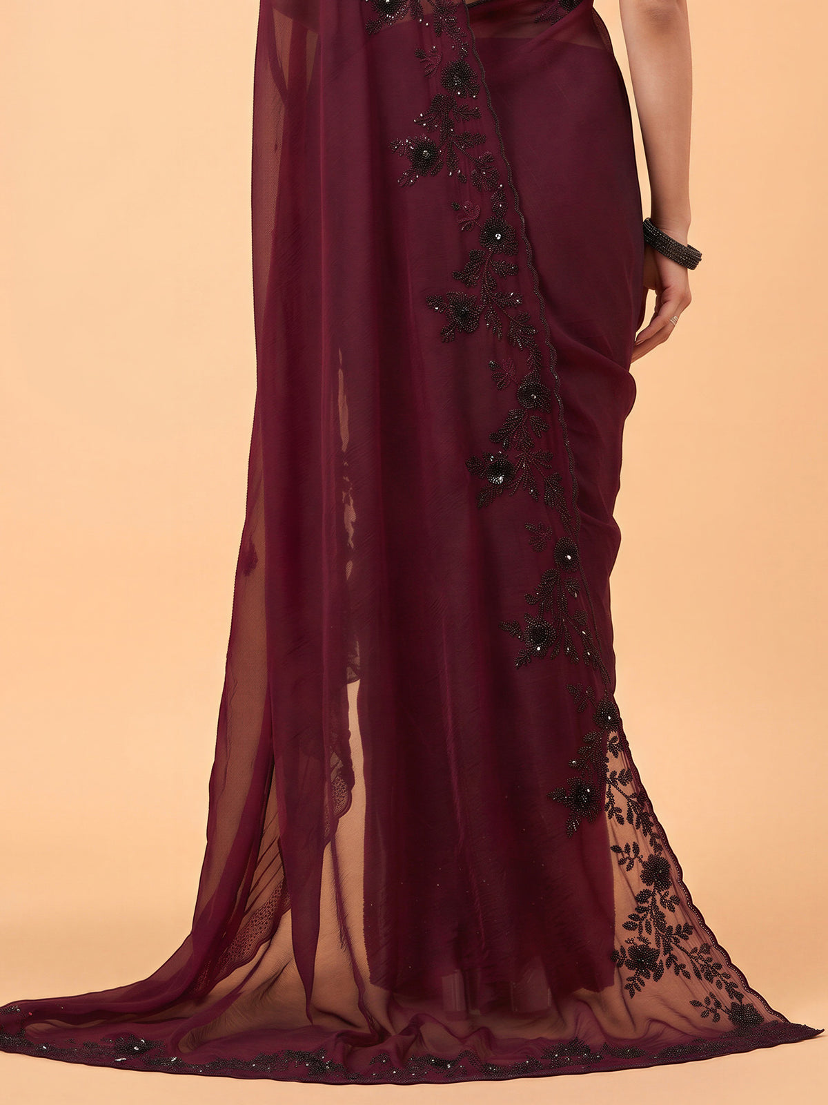 Maroon Satin Silk saree – detail view 5