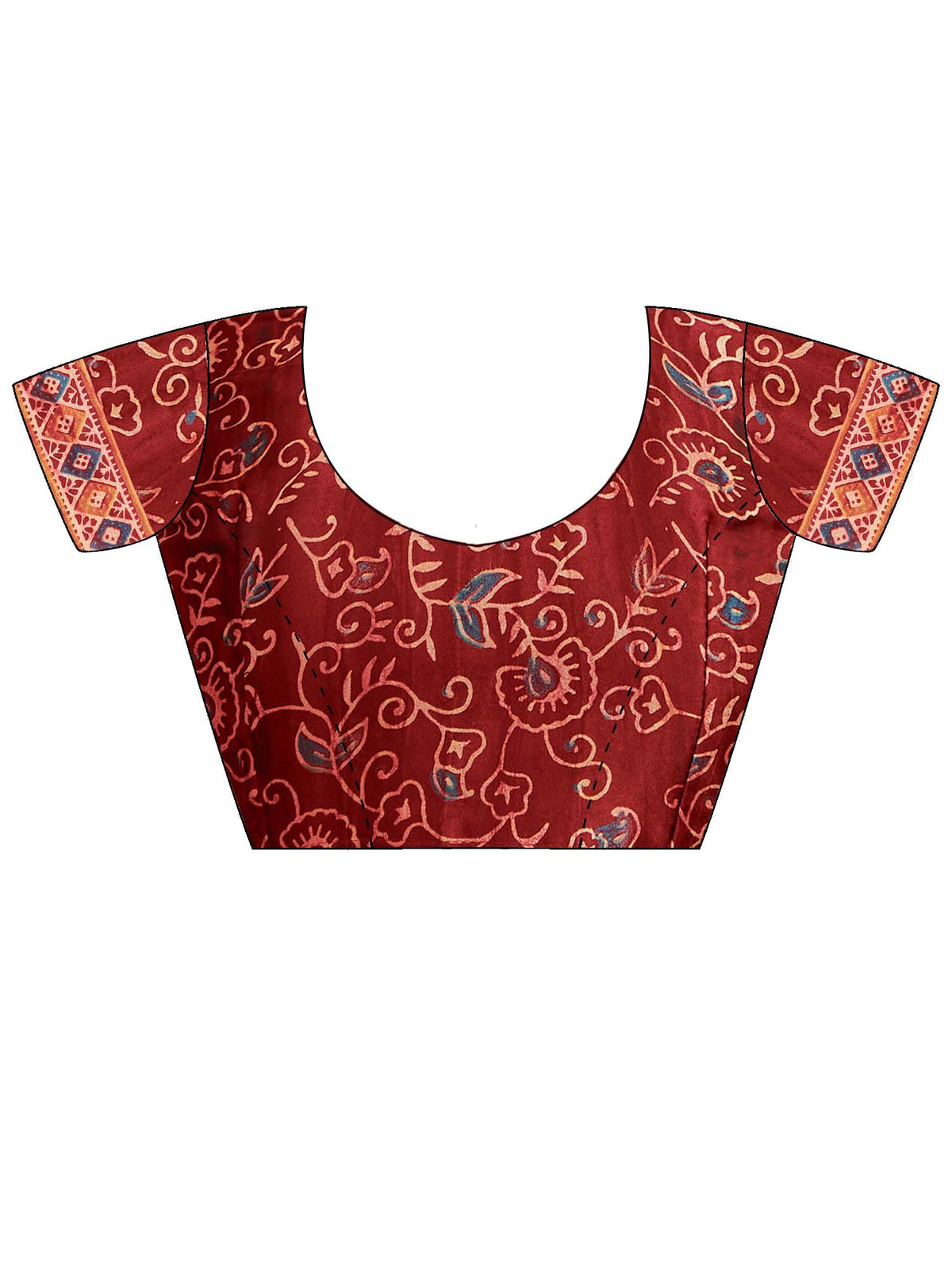 Unstitched maroon pure crepe blouse piece with ajrak design