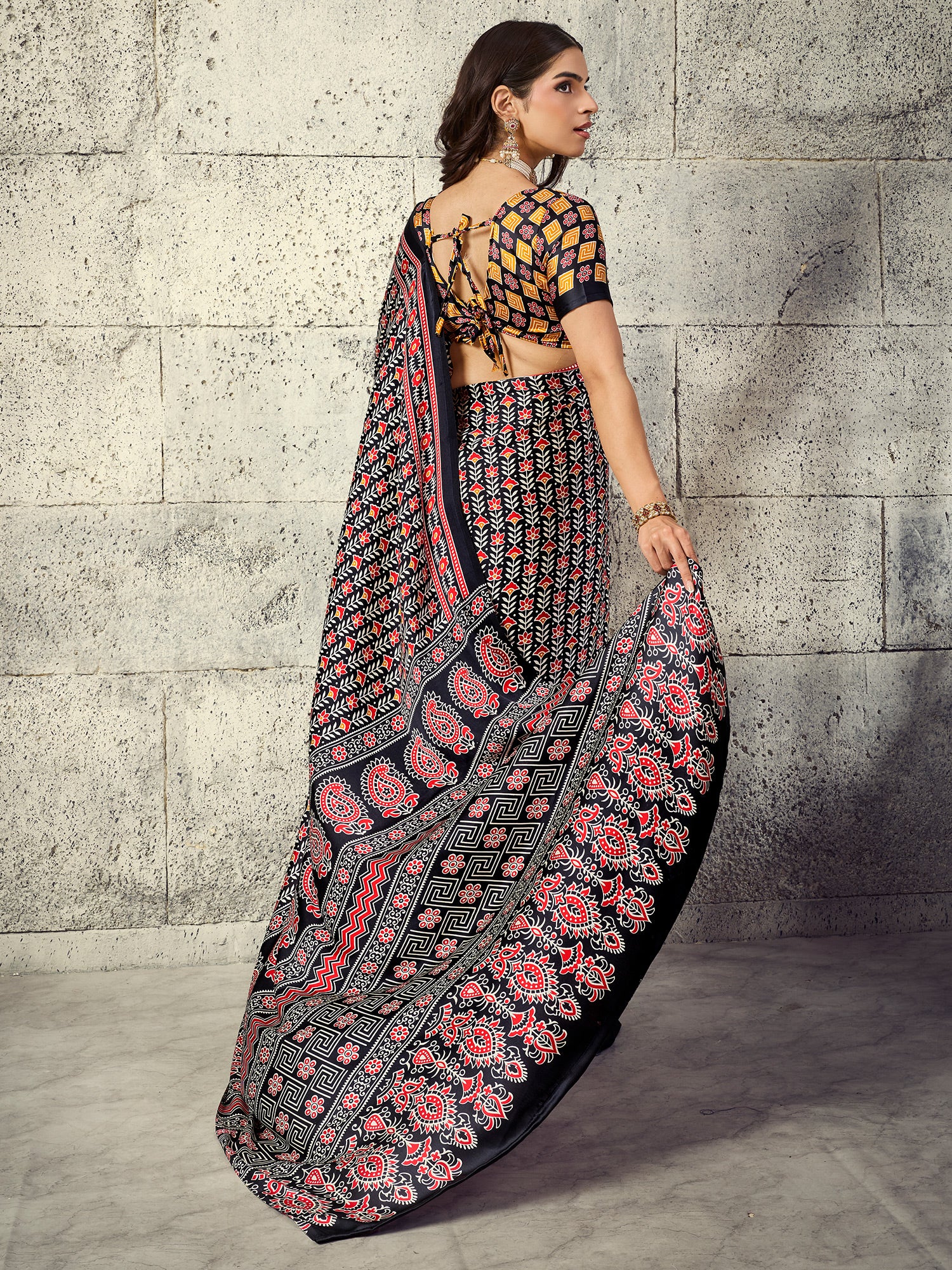 Black Satin saree – detail view 1