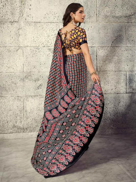 Black Satin saree – detail view 1