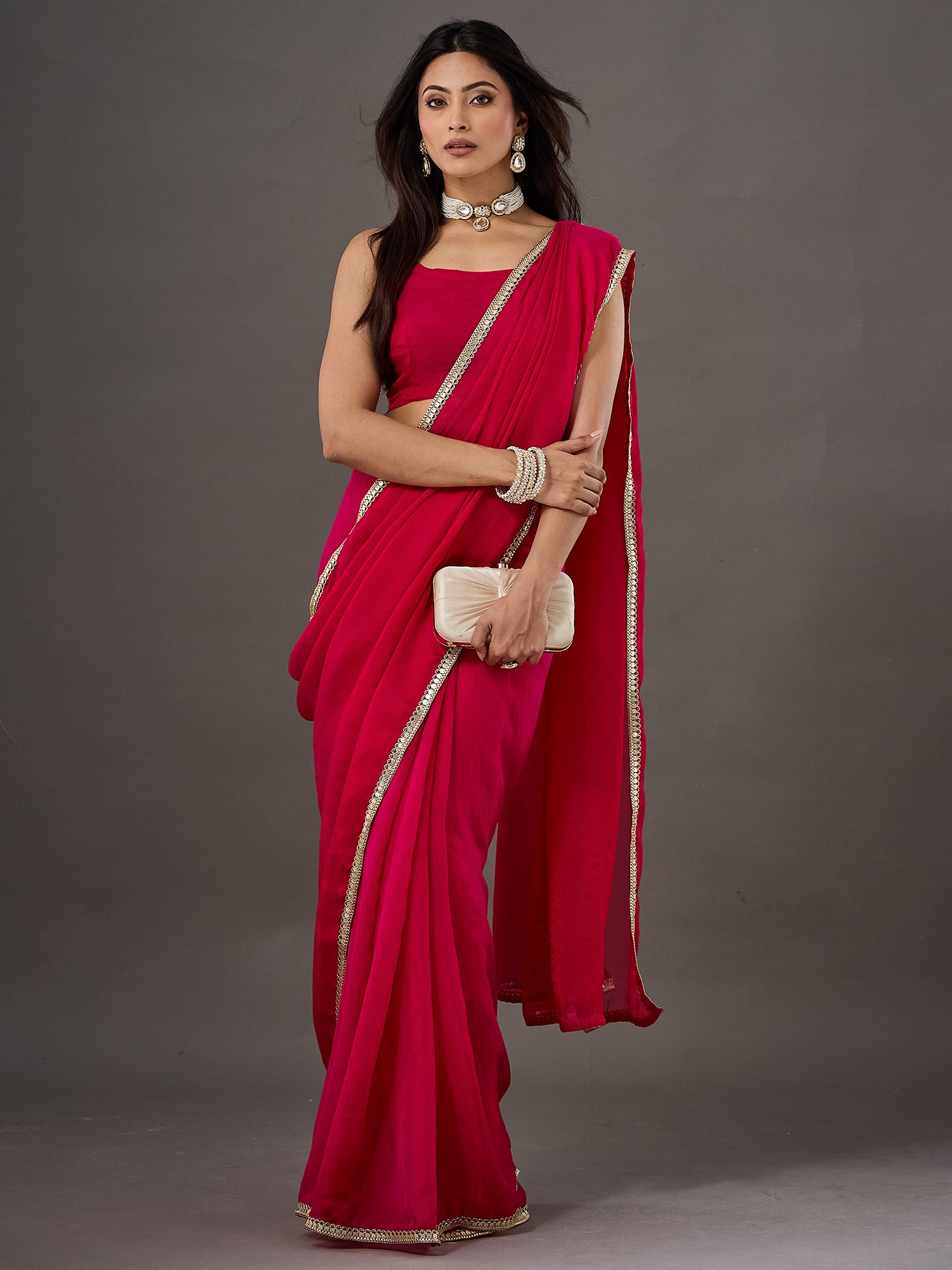 Pink Georgette saree – detail view 3