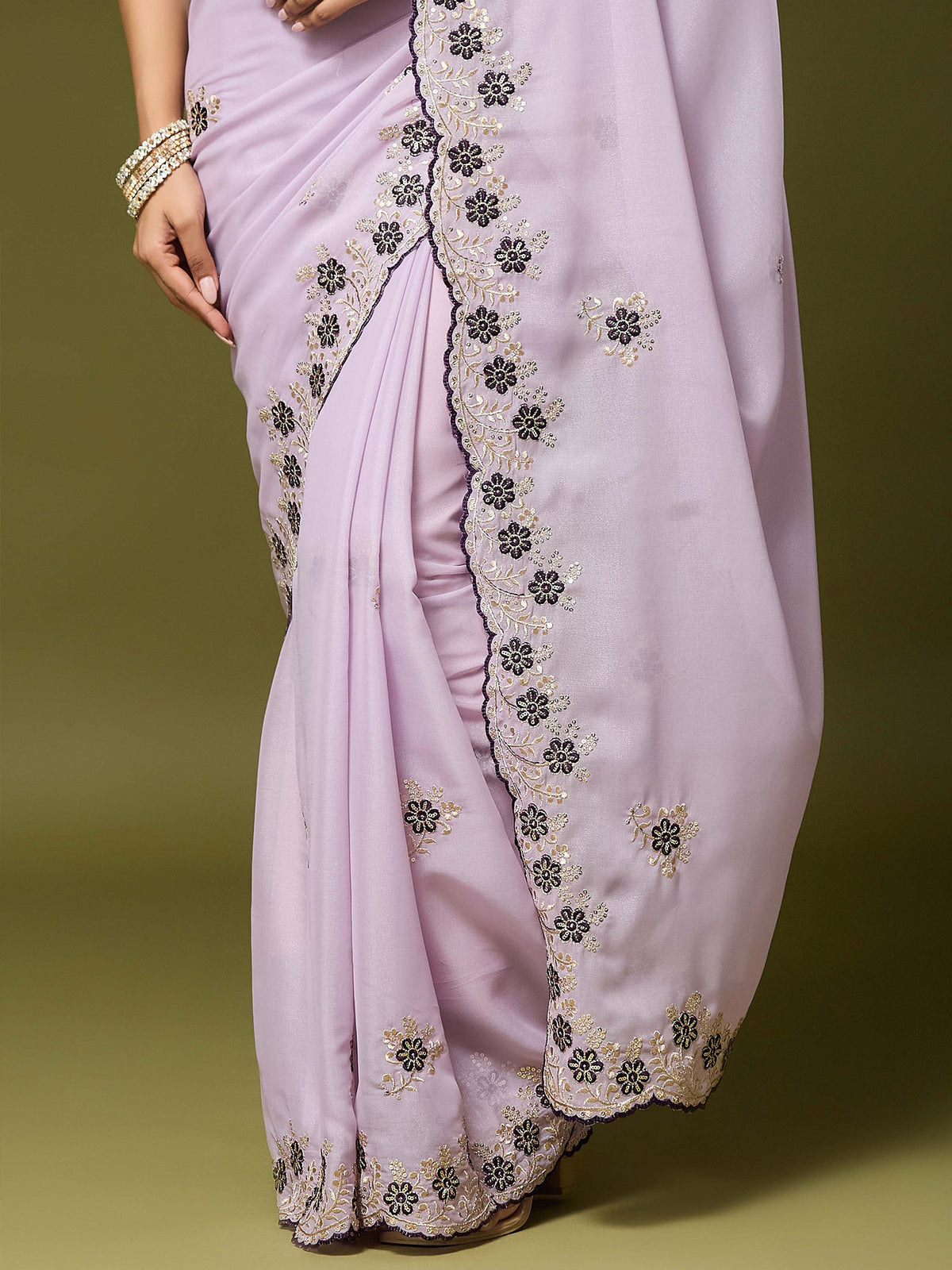 Lavender Georgette saree – detail view 5