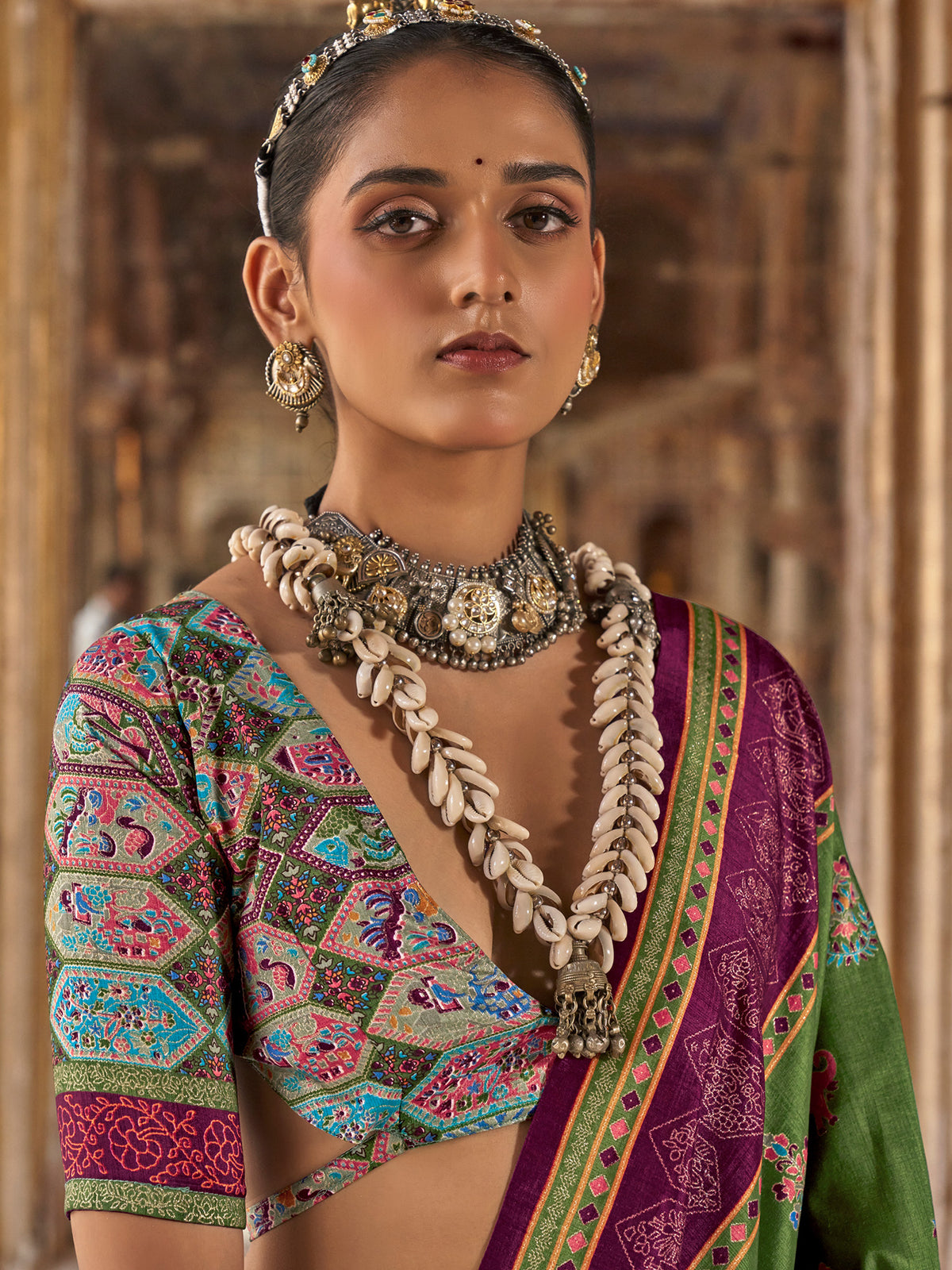 Green Silk Blend saree – detail view 1