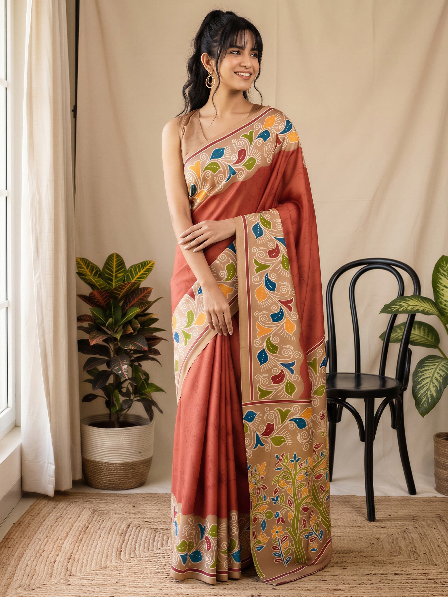 Rust Cotton Blend saree – detail view 3