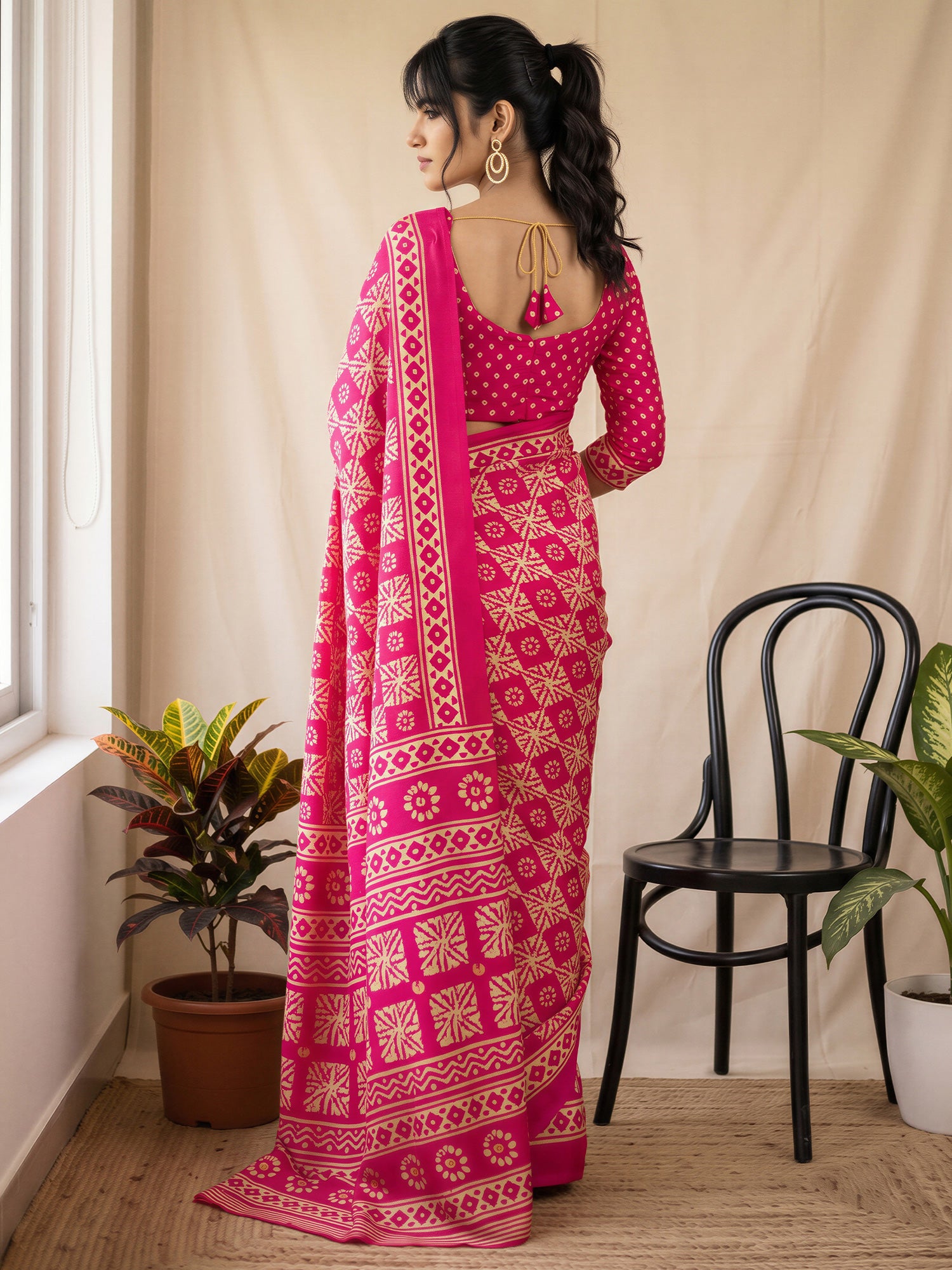 Pink Cotton Blend saree – detail view 1