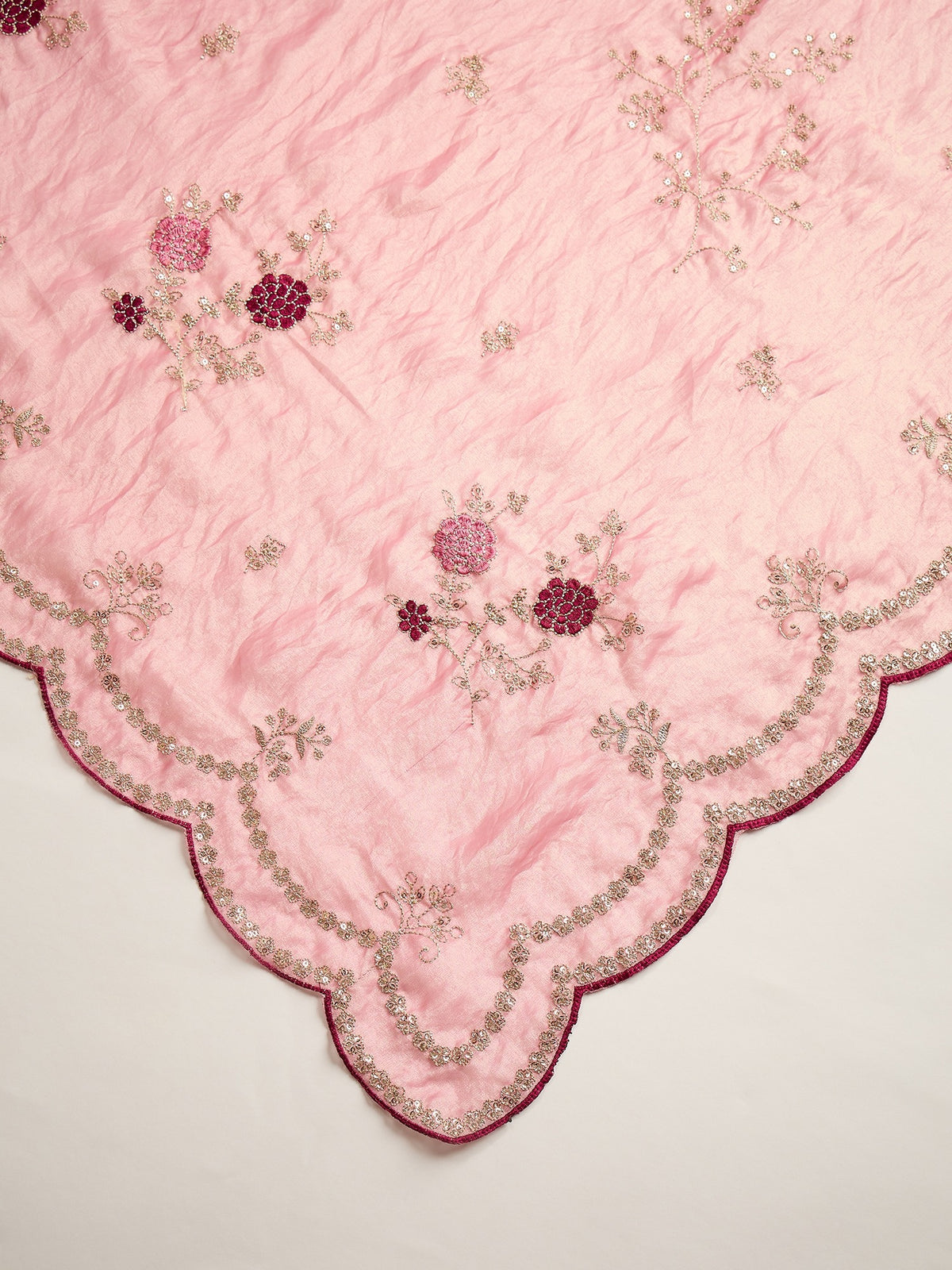 Pink Satin Silk saree – detail view 4