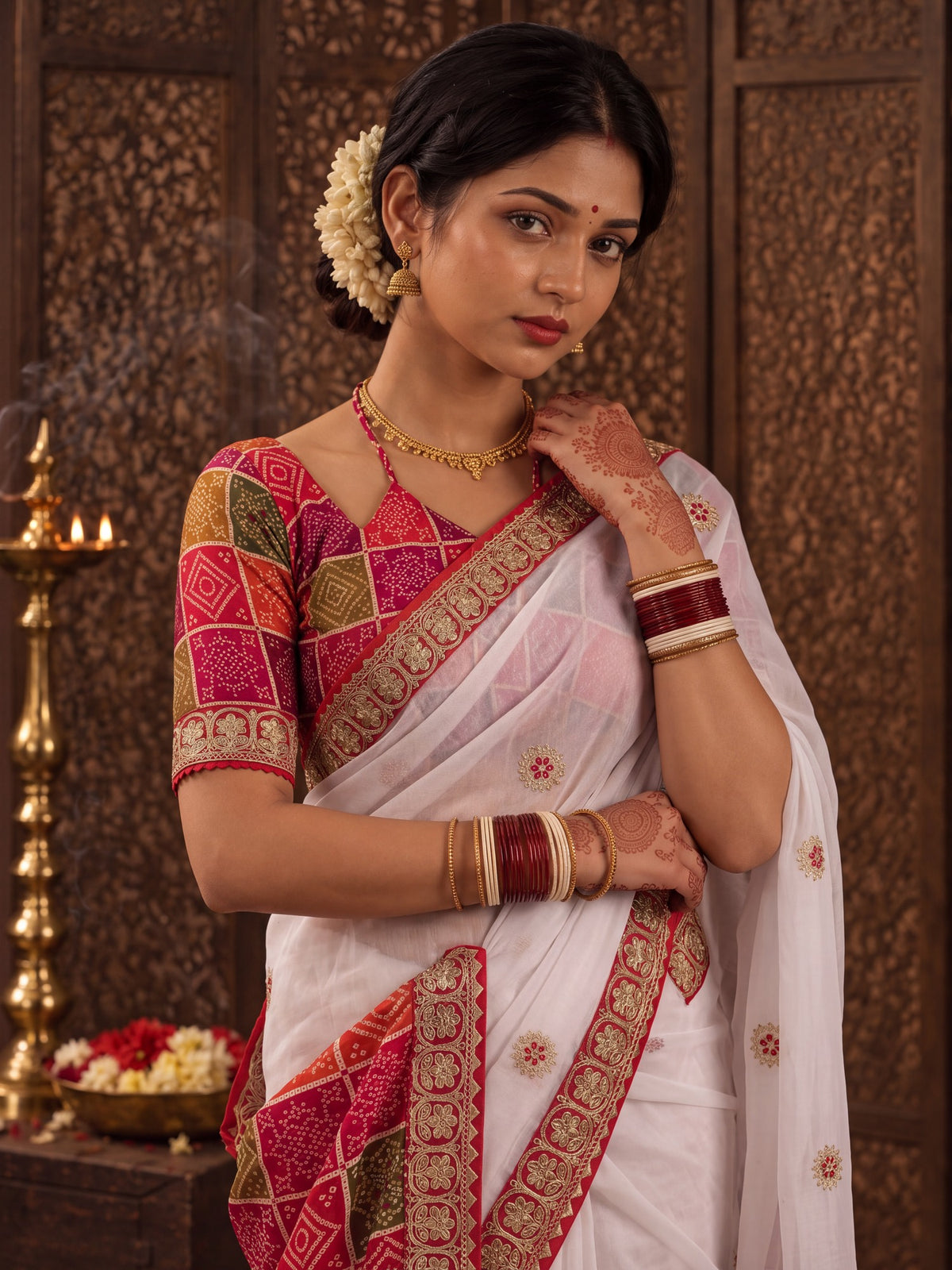 White Viscose saree – detail view 2