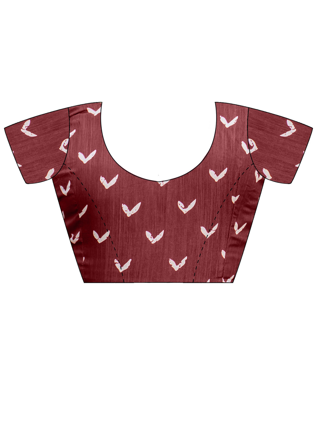 Unstitched maroon cotton blend blouse piece with batik design