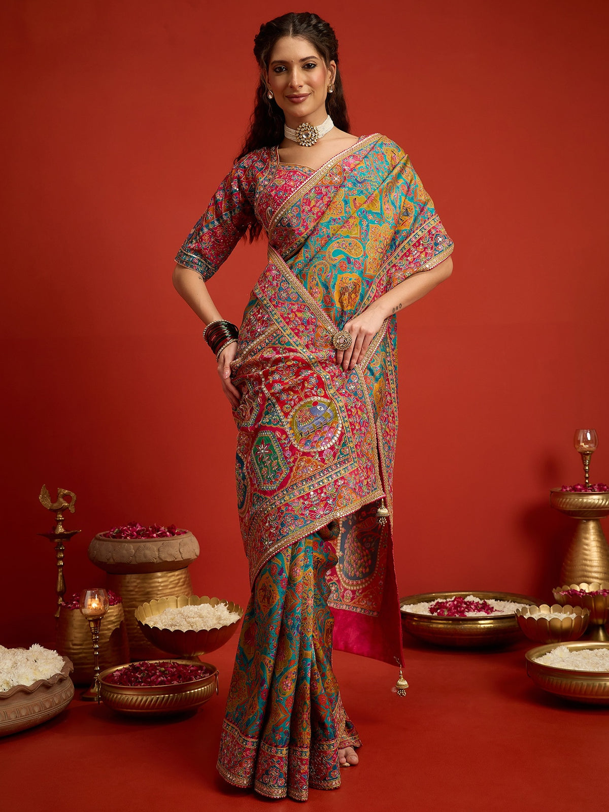 Aqua Blue Silk Blend saree – detail view 4