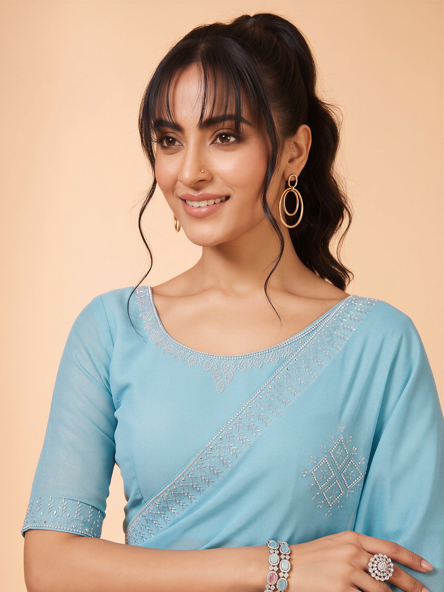 Light Blue Georgette saree – detail view 4