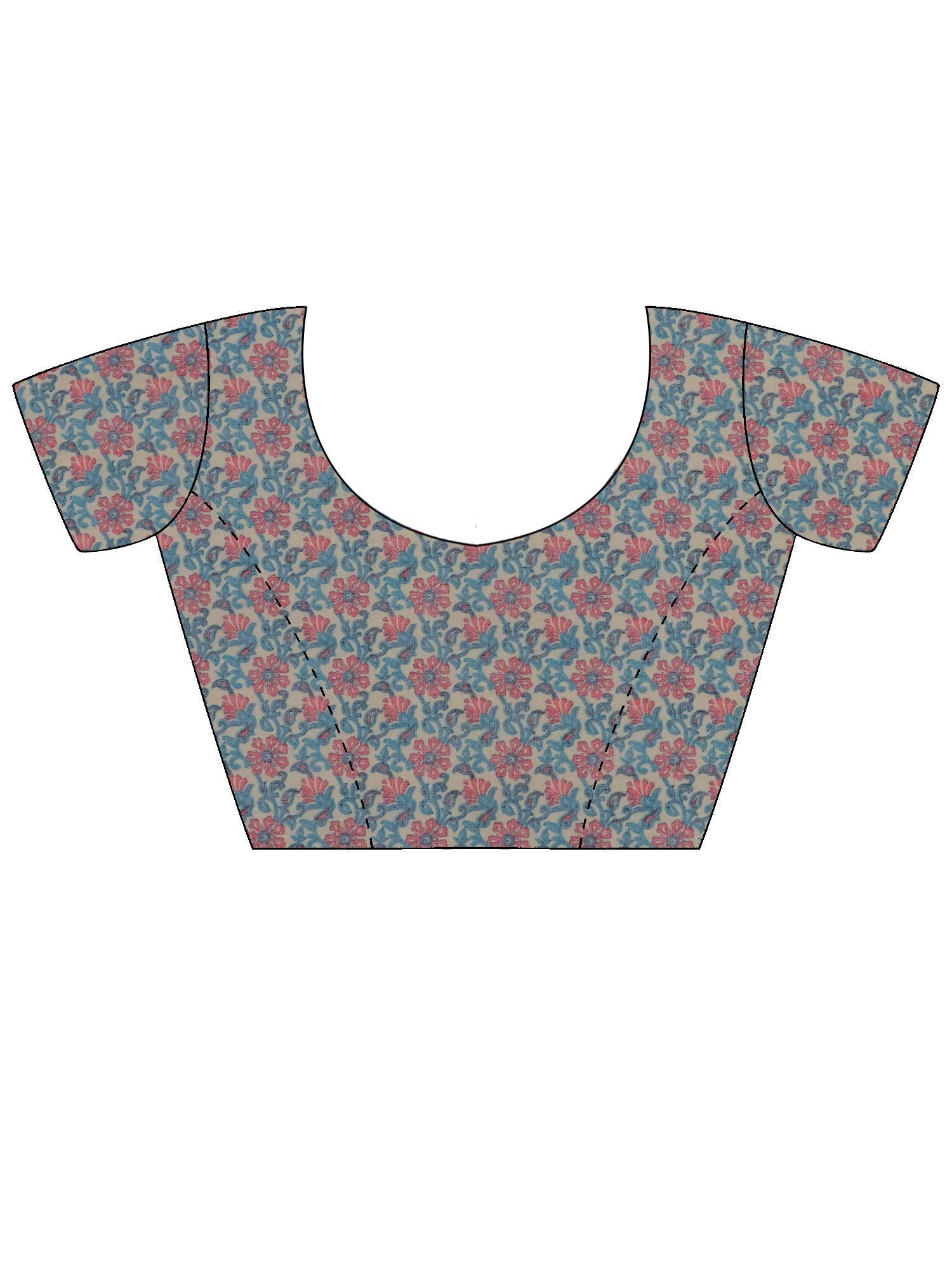 Unstitched teal green cotton linen blouse piece with floral design
