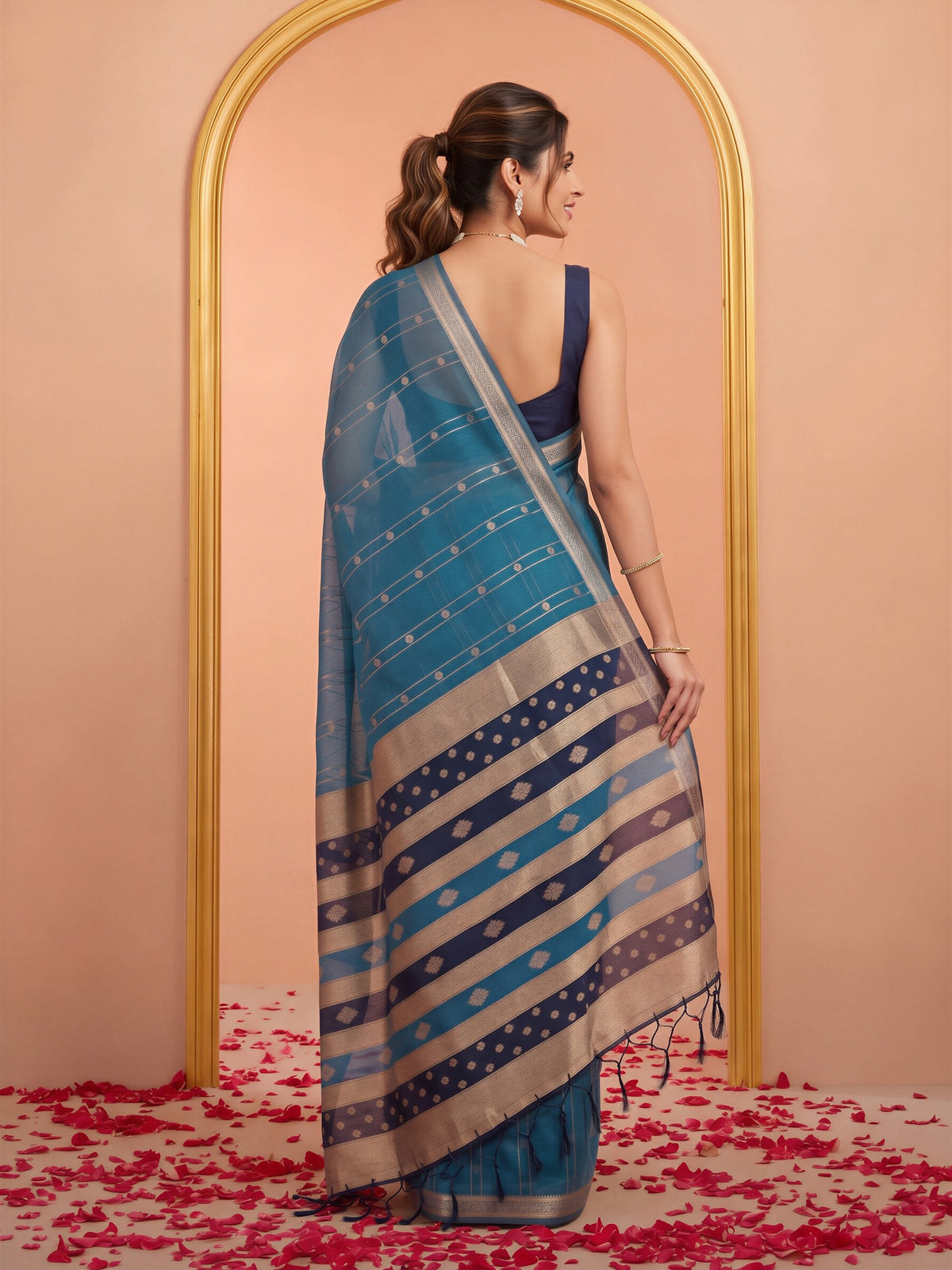 Light Blue silk blend saree view 4