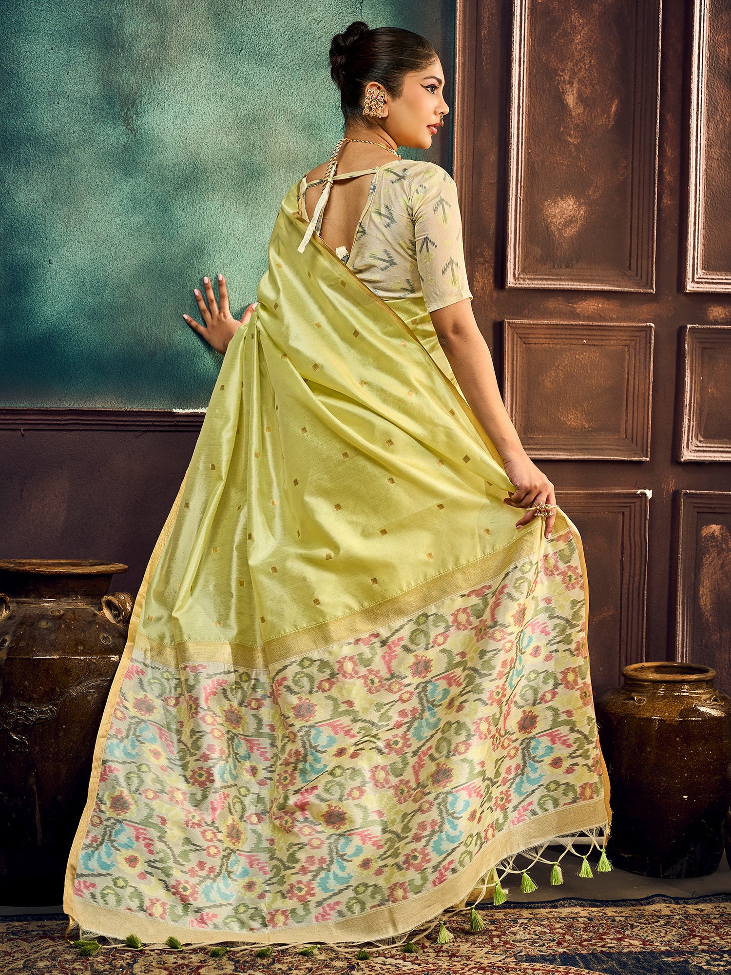 Light Green Cotton Silk saree – detail view 1