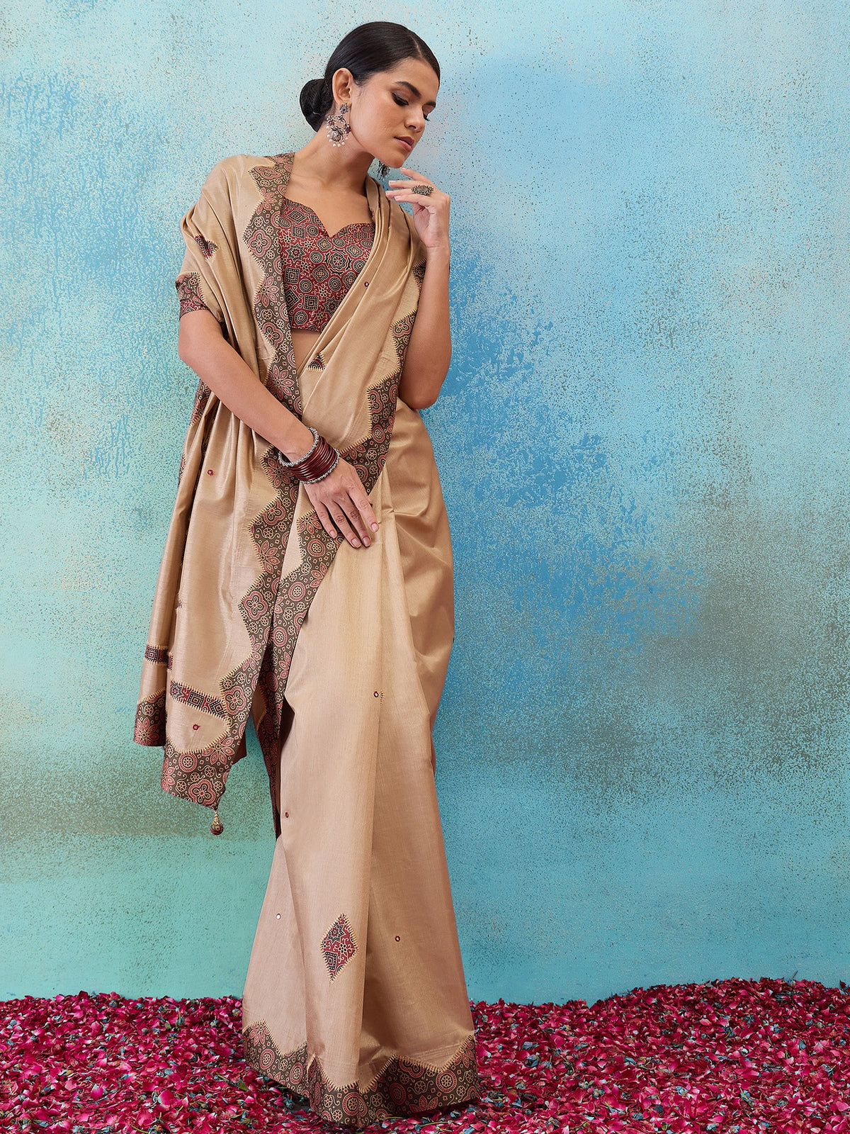 Light Brown silk blend saree view 5