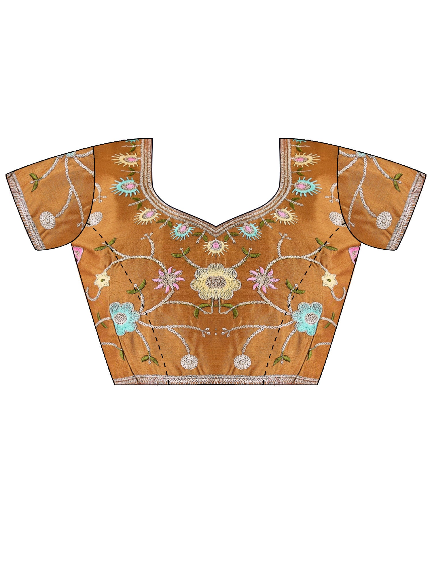 Unstitched light brown poly georgette blouse piece with embellished design