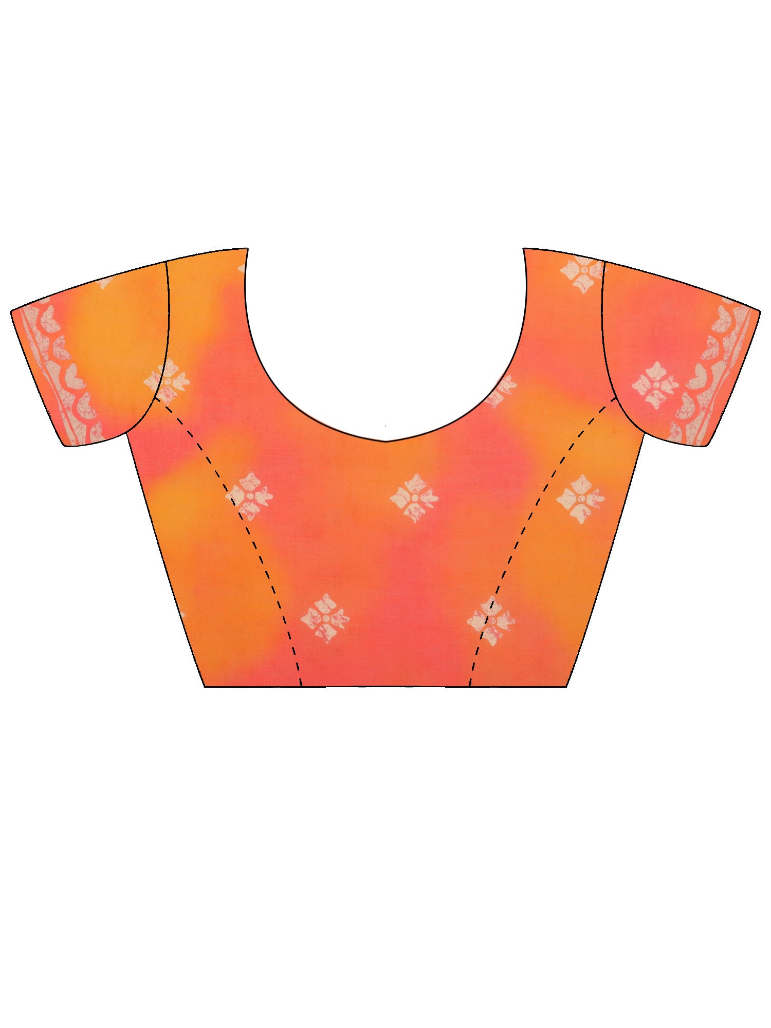Unstitched rust cotton linen blouse piece with batik design