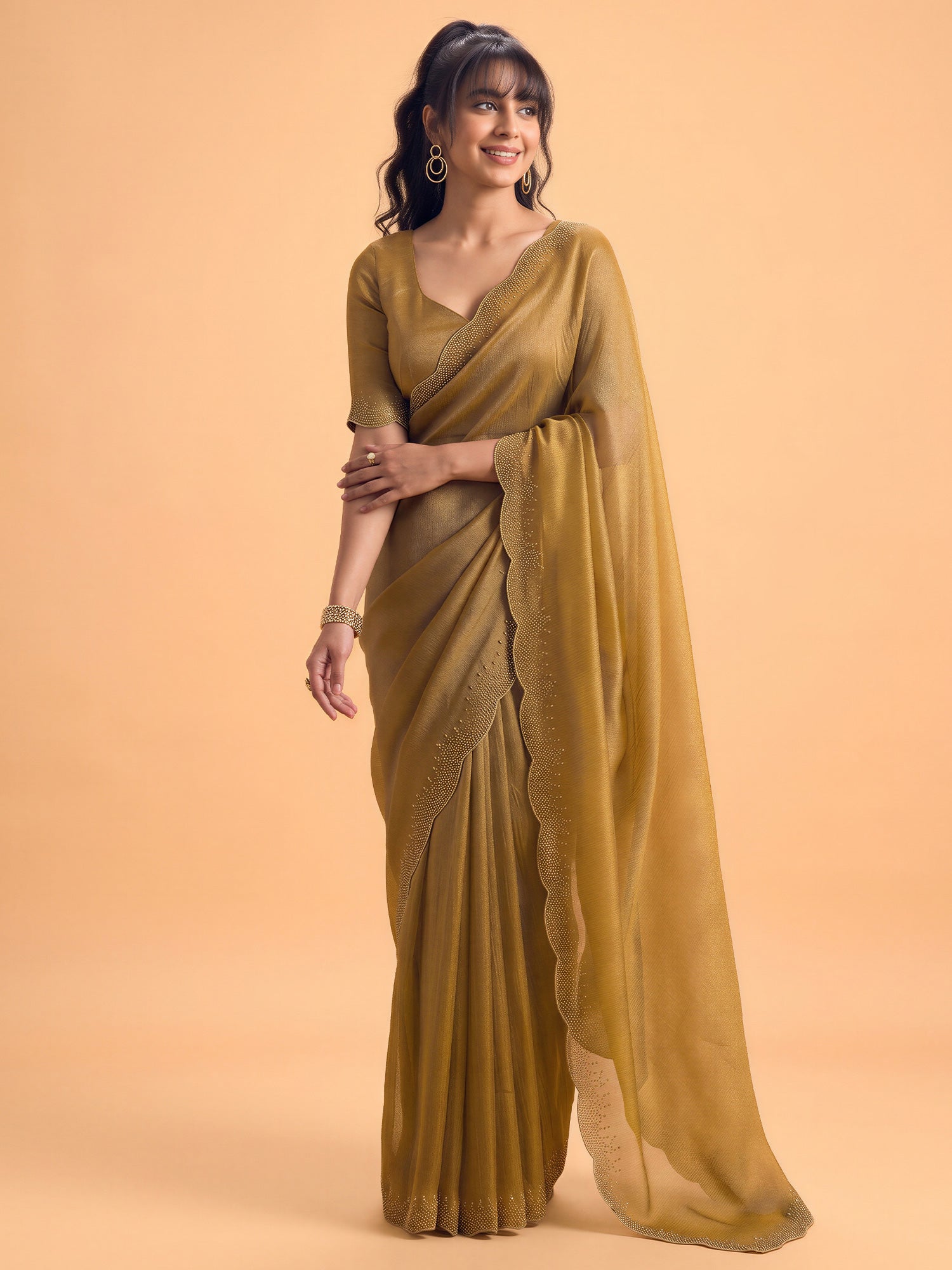 Gold Satin Silk saree – detail view 3