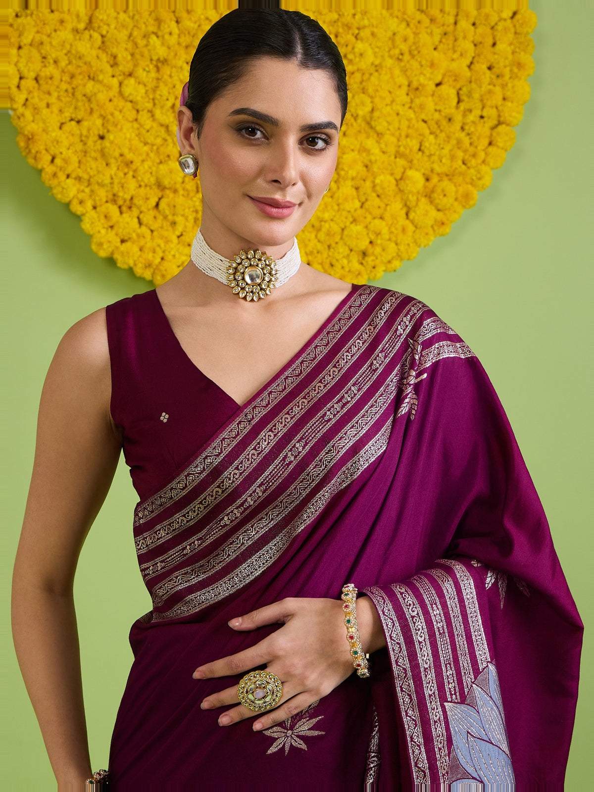 Wine Silk Blend saree – detail view 3