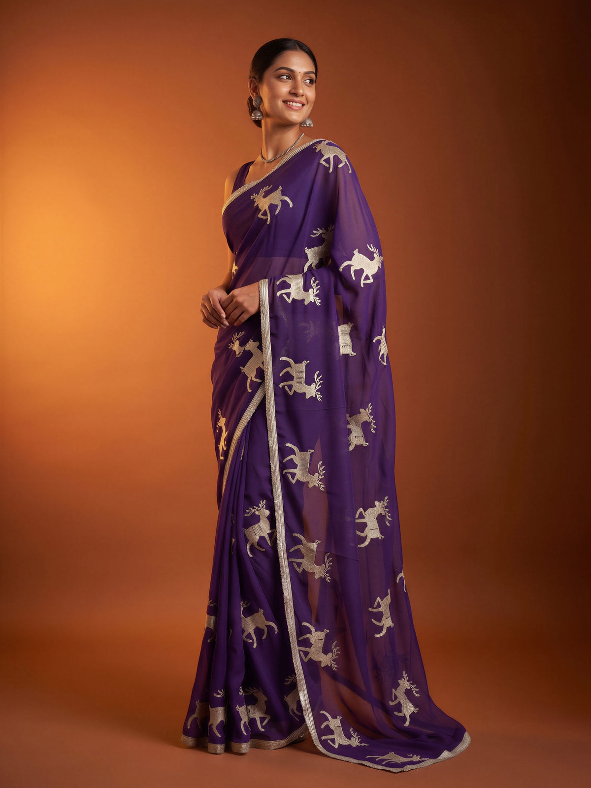 Purple Georgette saree – detail view 2