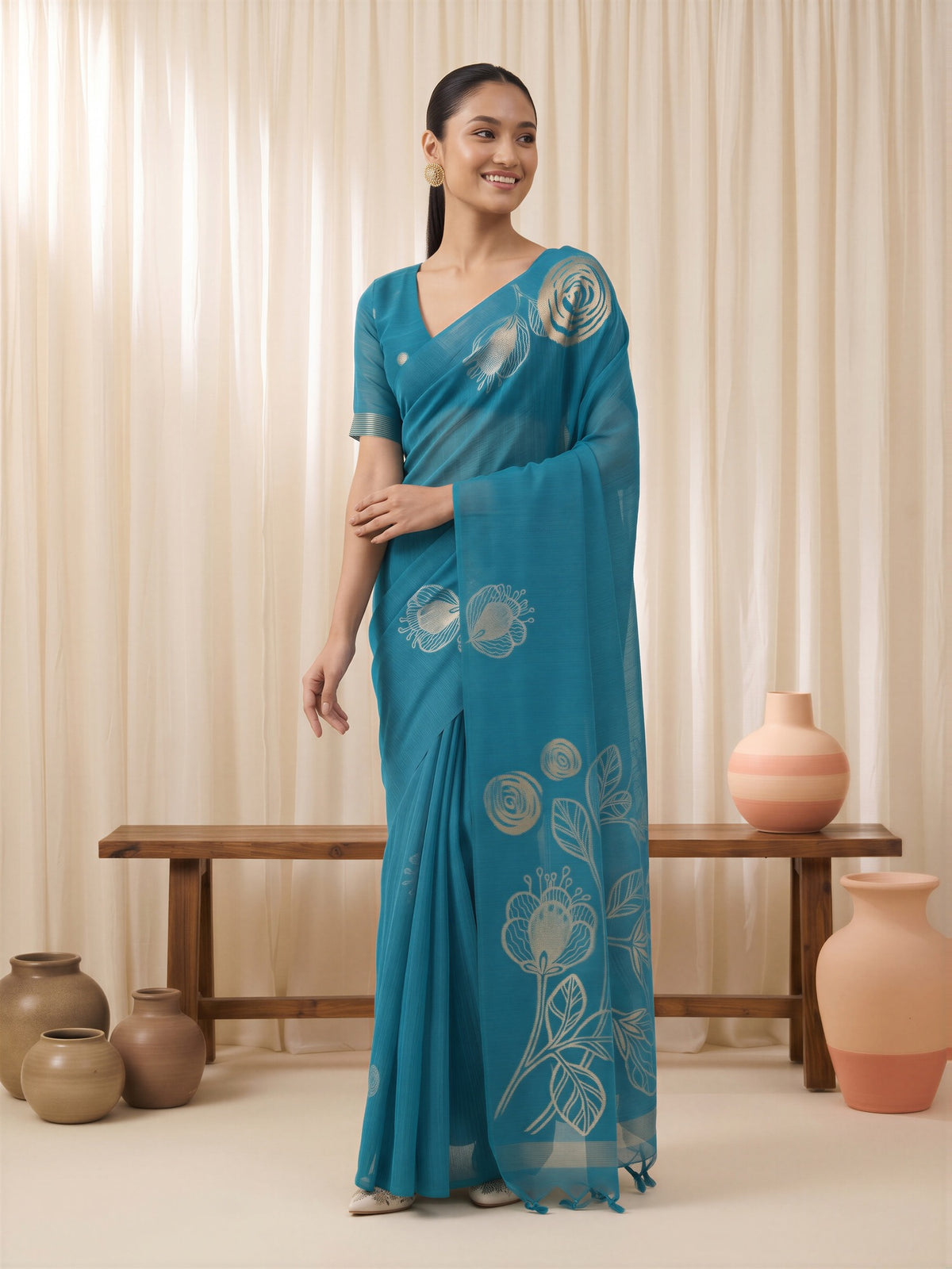 Light Blue Pure Silk saree – detail view 3