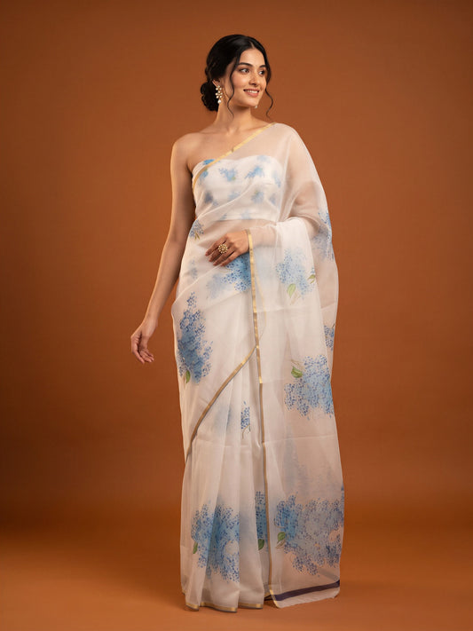 White Organza saree – detail view 1