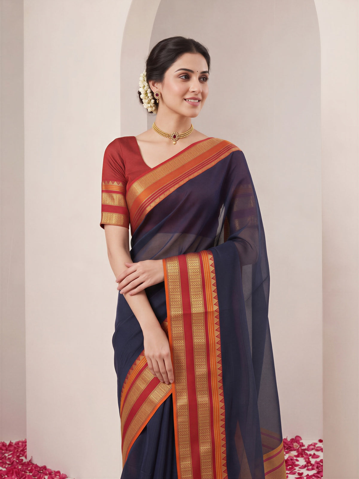 Black kota doria cotton saree view 2