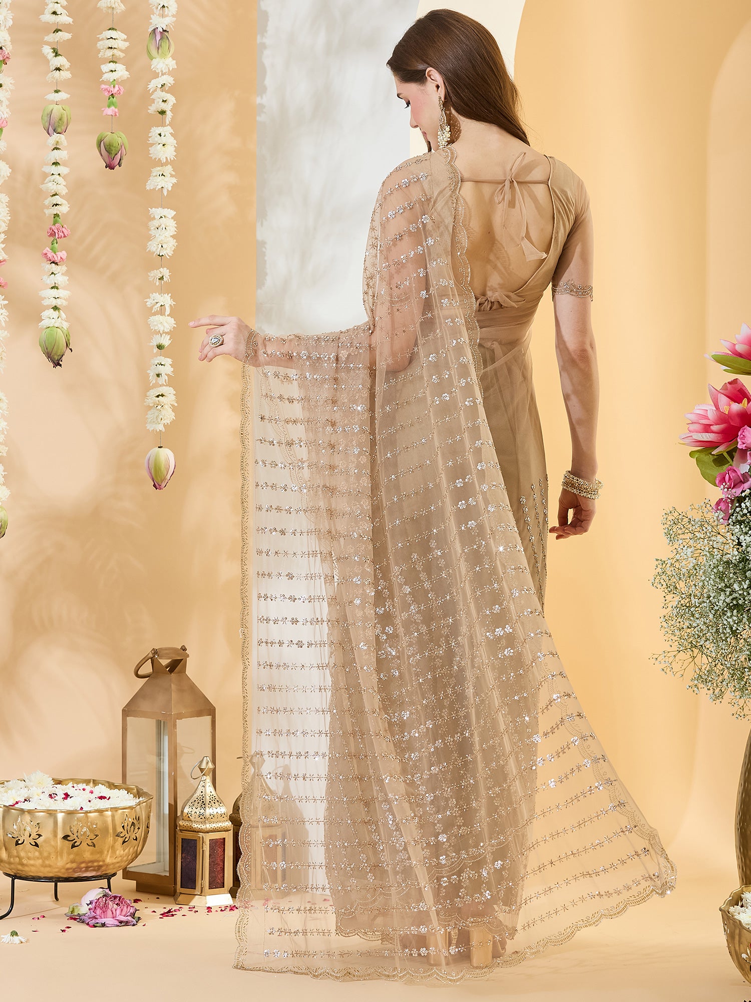 Beige Net saree – detail view 1