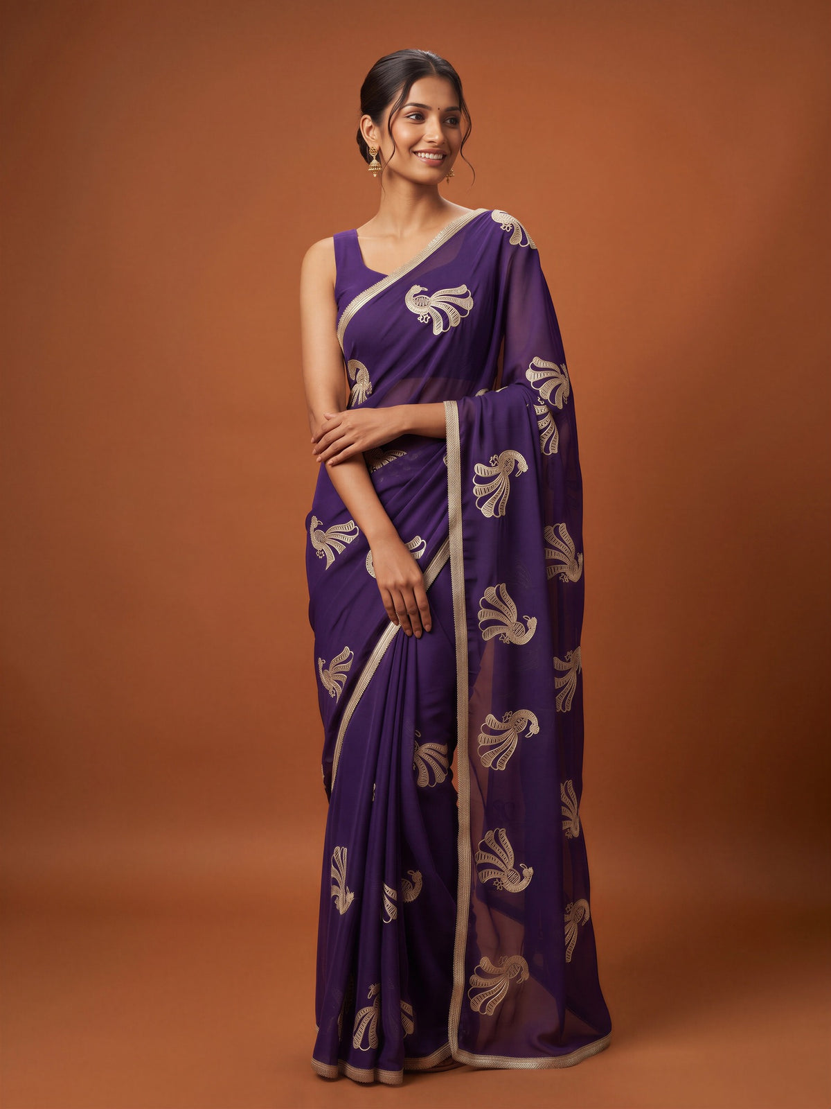Purple Georgette saree – detail view 3