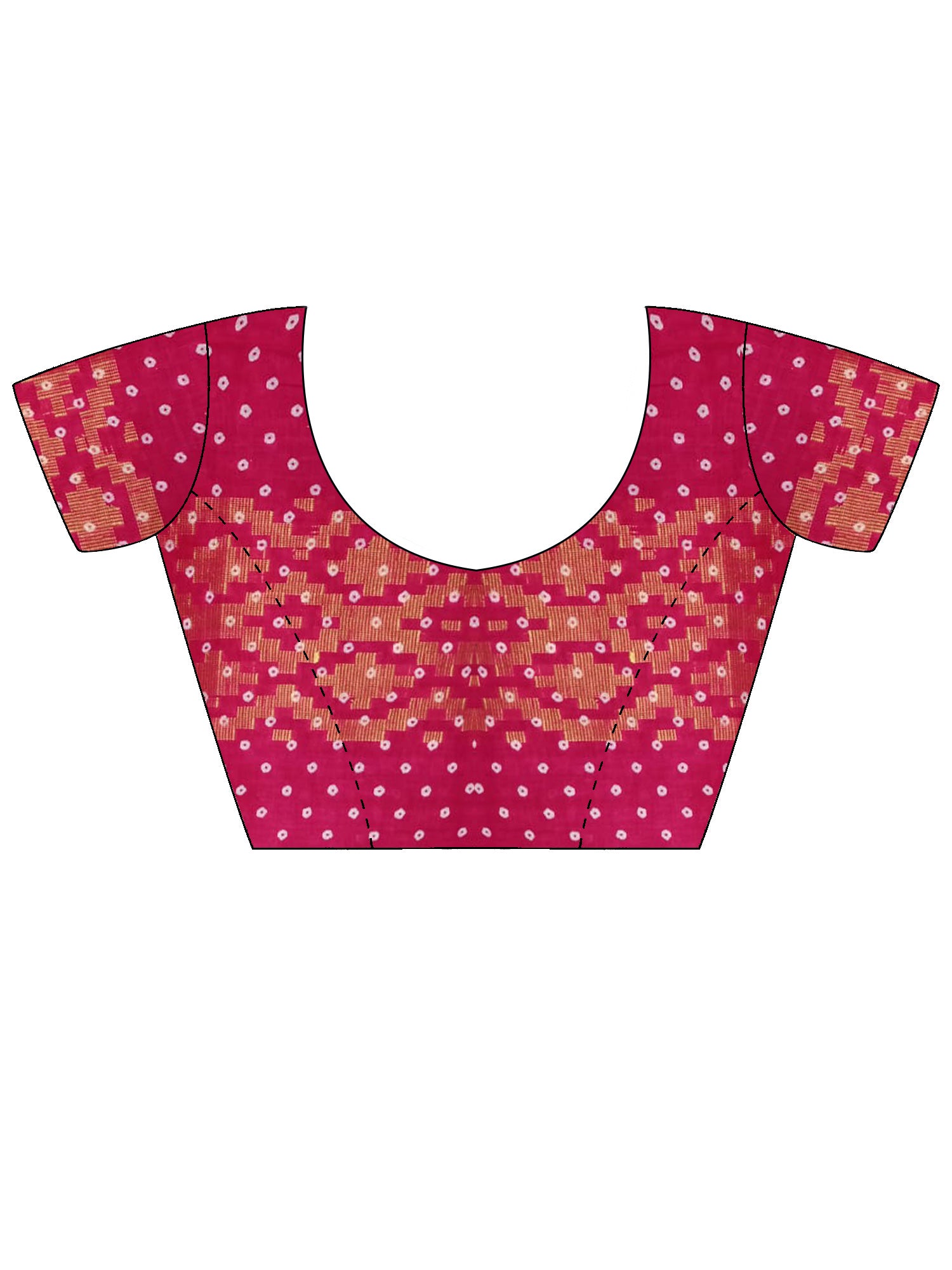 Unstitched pink cotton blouse piece with bandhani design