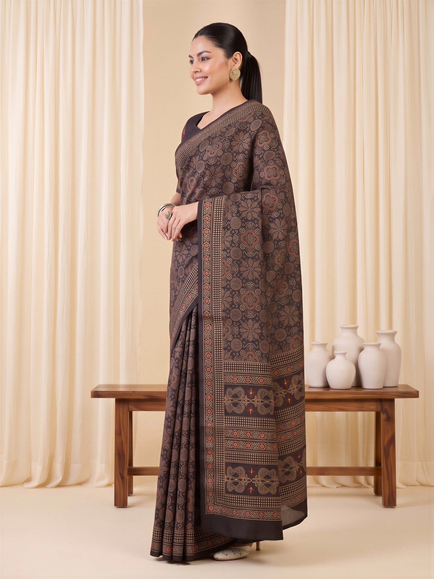 Coffee Brown Silk Blend saree – detail view 2