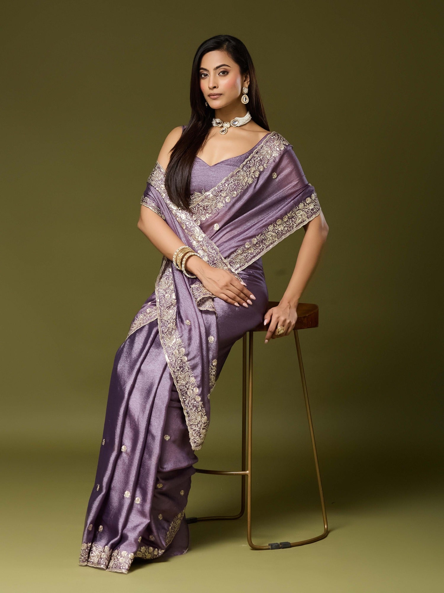 Lavender Chinnon saree – detail view 2