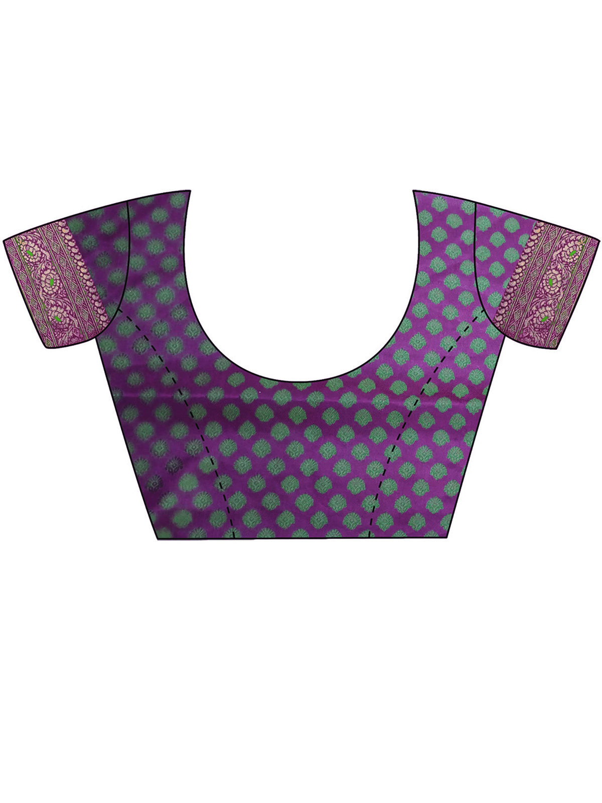 Unstitched purple satin silk blouse piece with ethnic motif design