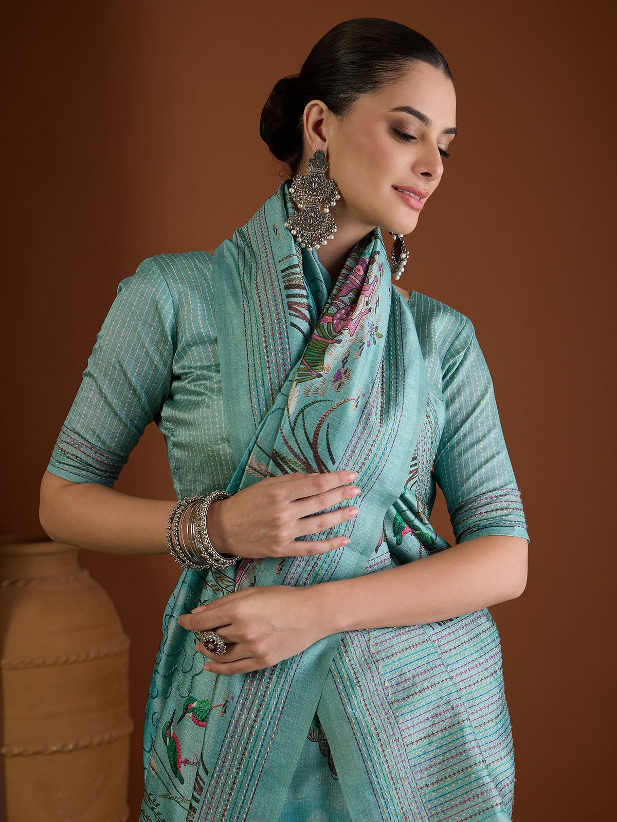 Light Blue art silk saree view 5