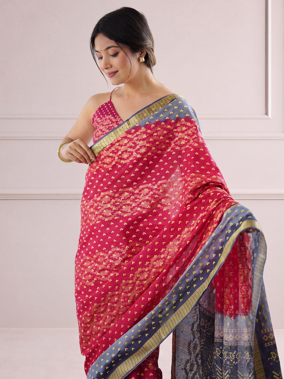 Pink Cotton saree – detail view 4