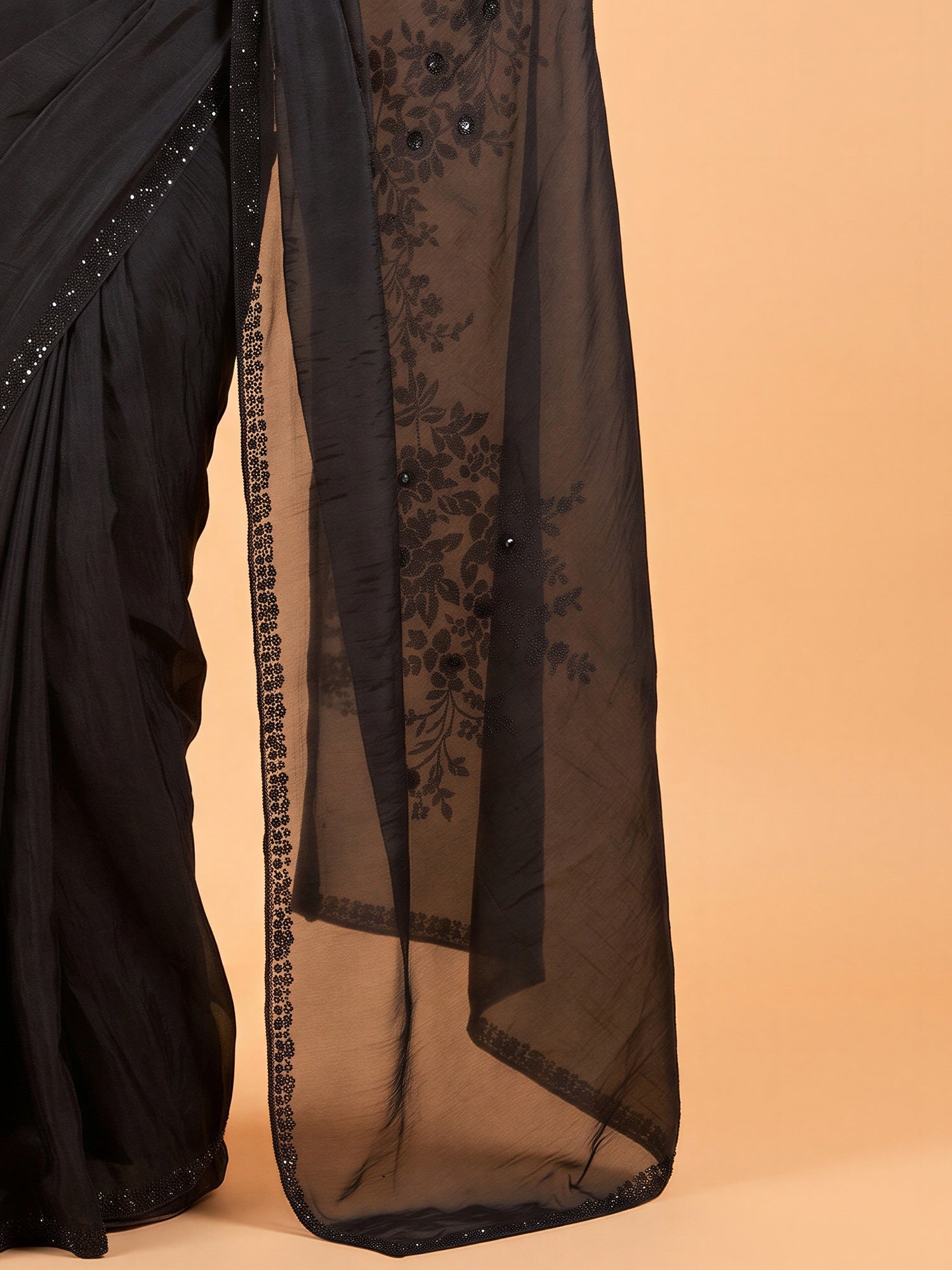 Black Satin Silk saree – detail view 5
