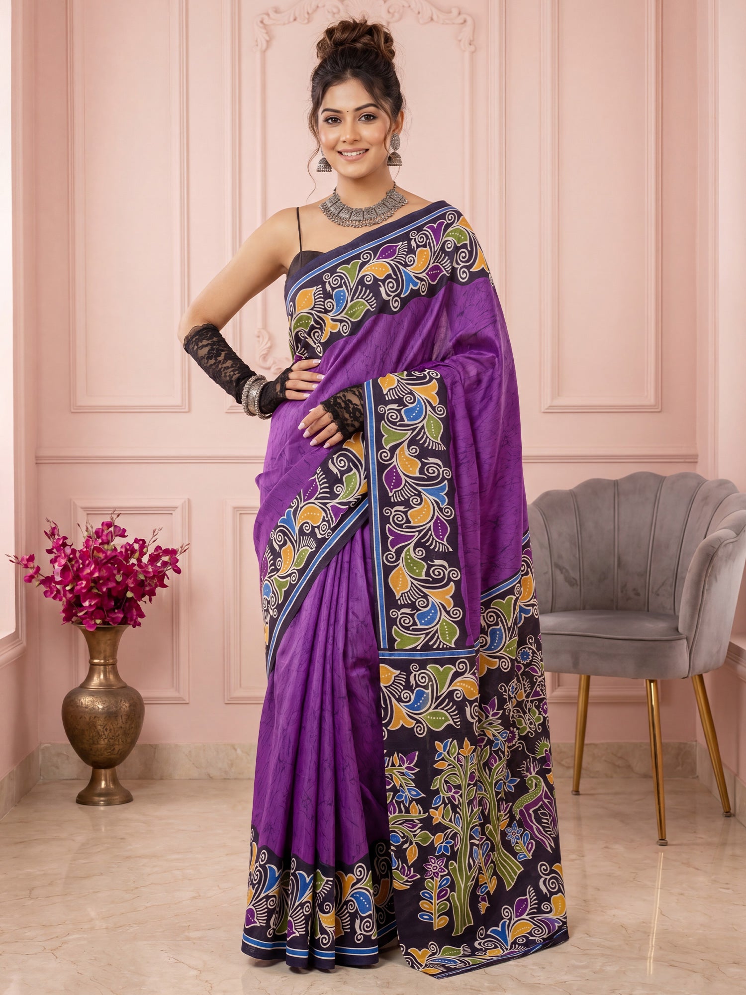 Purple Cotton Blend saree – detail view 3