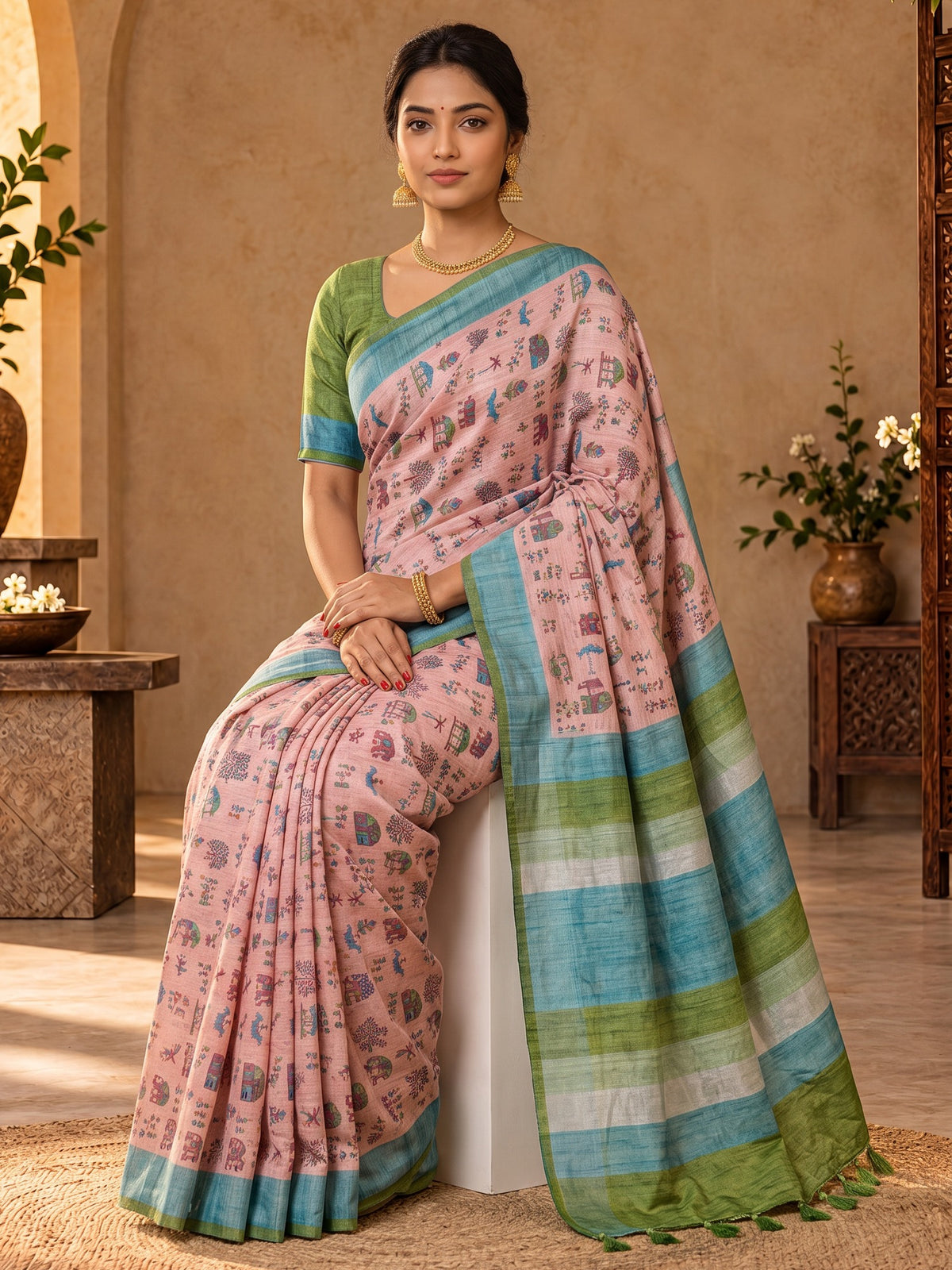 Pink soft silk saree view 2