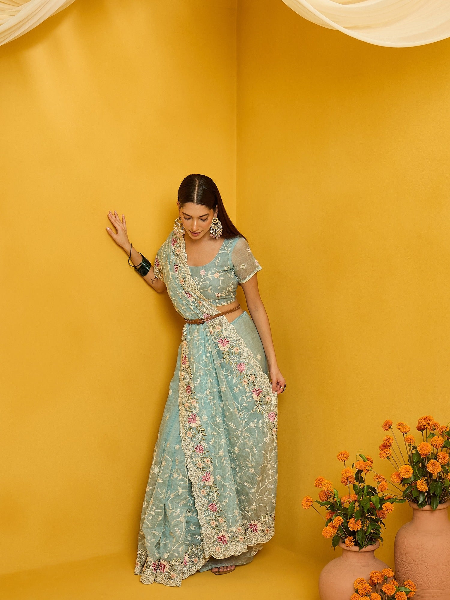 Light Blue Organza saree – detail view 2
