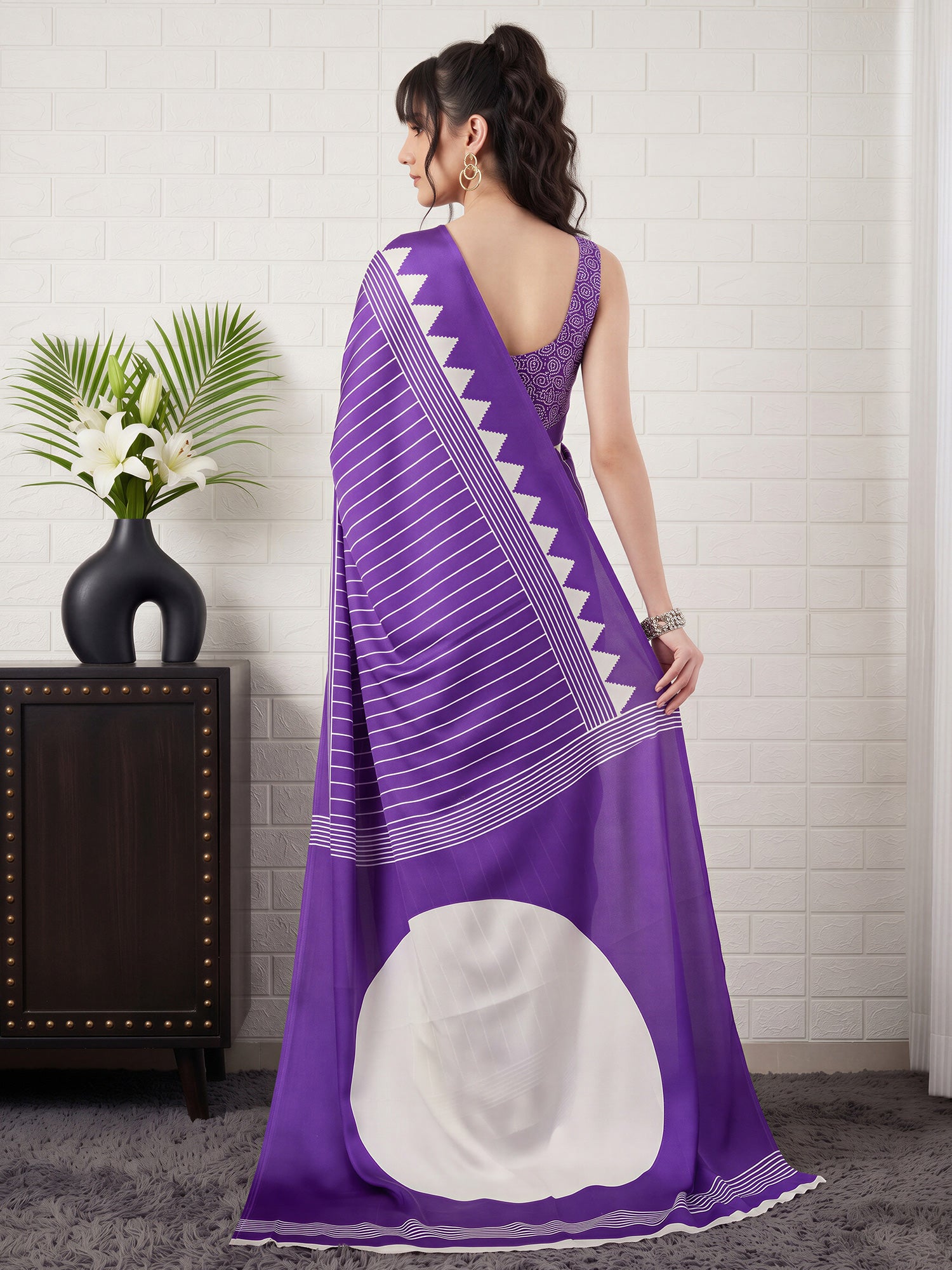Purple Satin saree – detail view 1