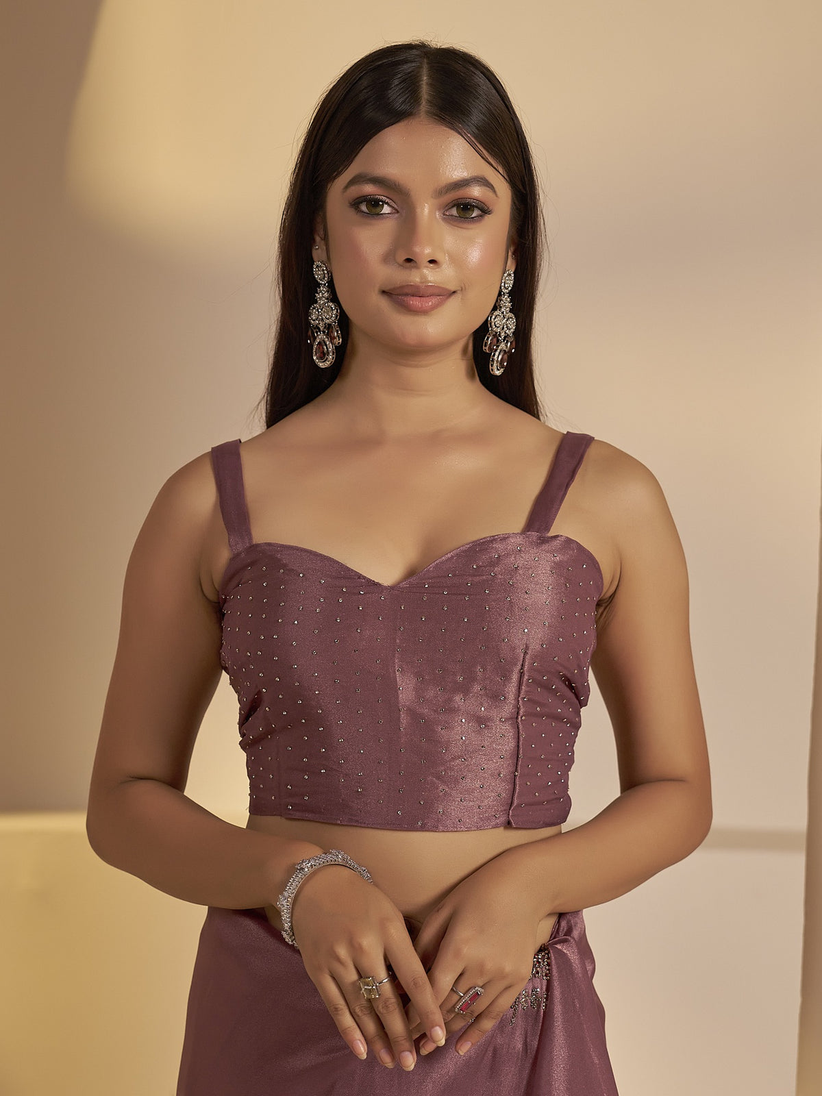 Mauve organza saree view 6