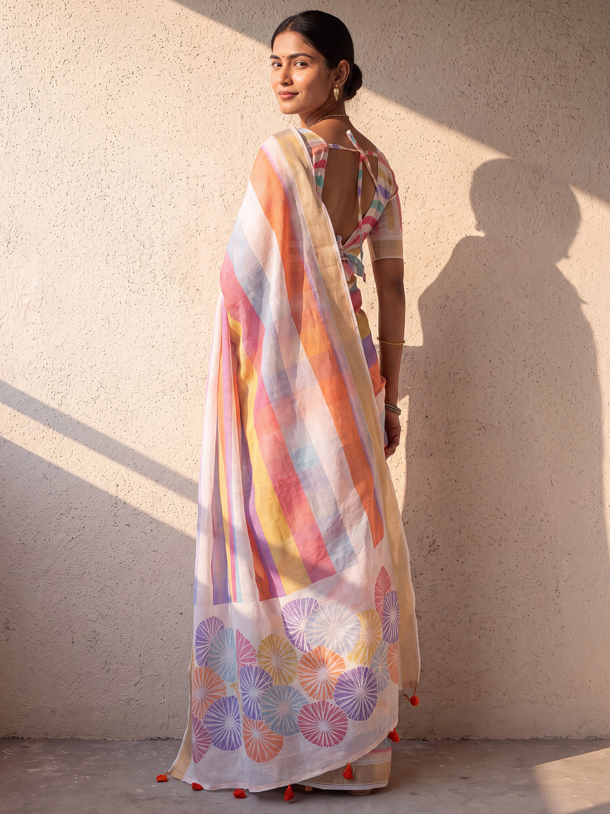 Multicolored Linen saree – detail view 1