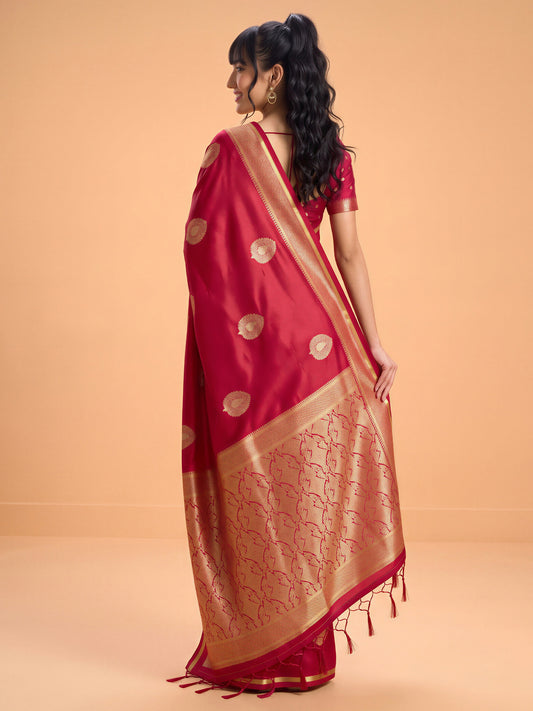 Red Satin Silk saree – detail view 1