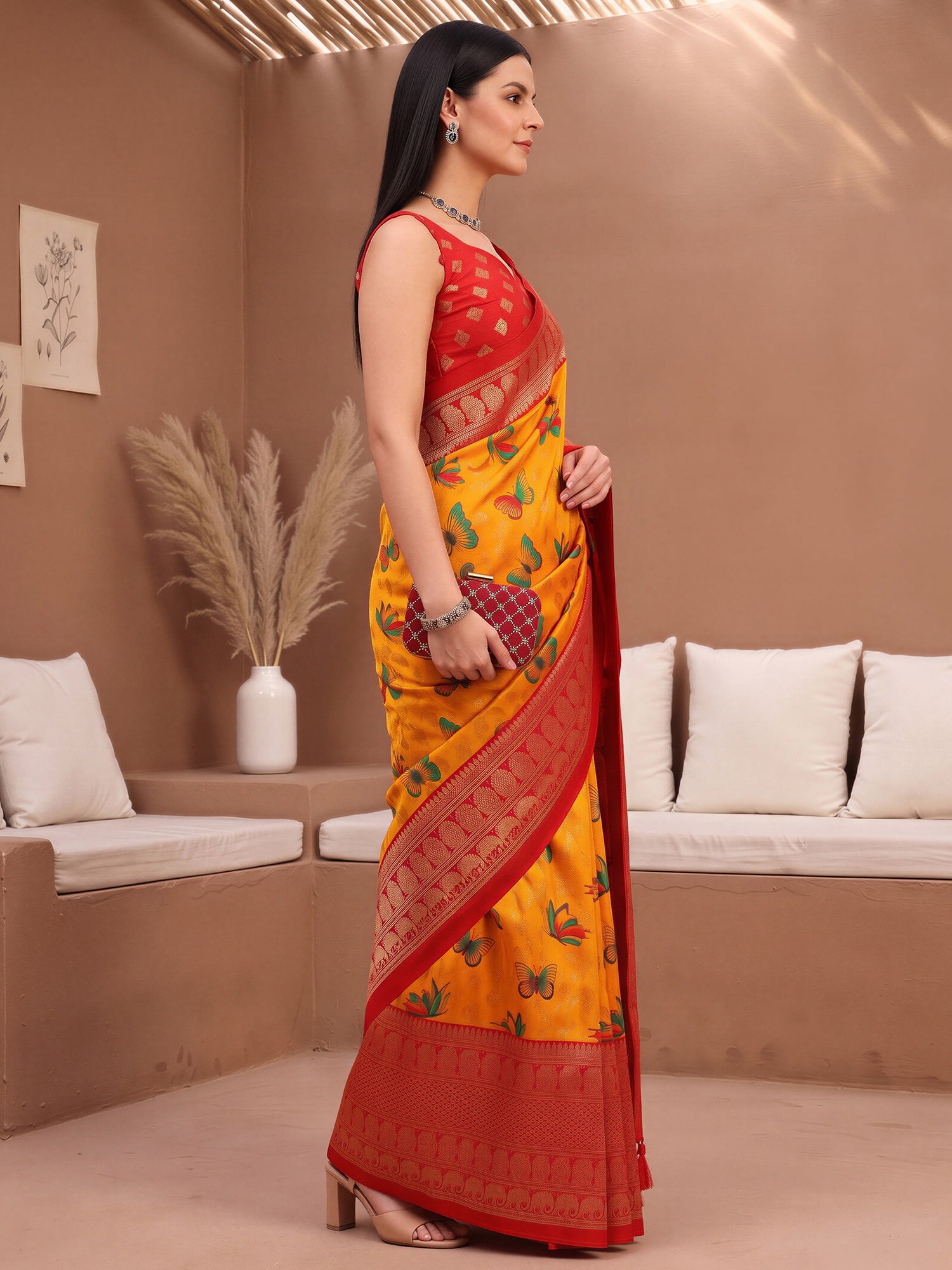 Orange Cotton Blend saree – detail view 2