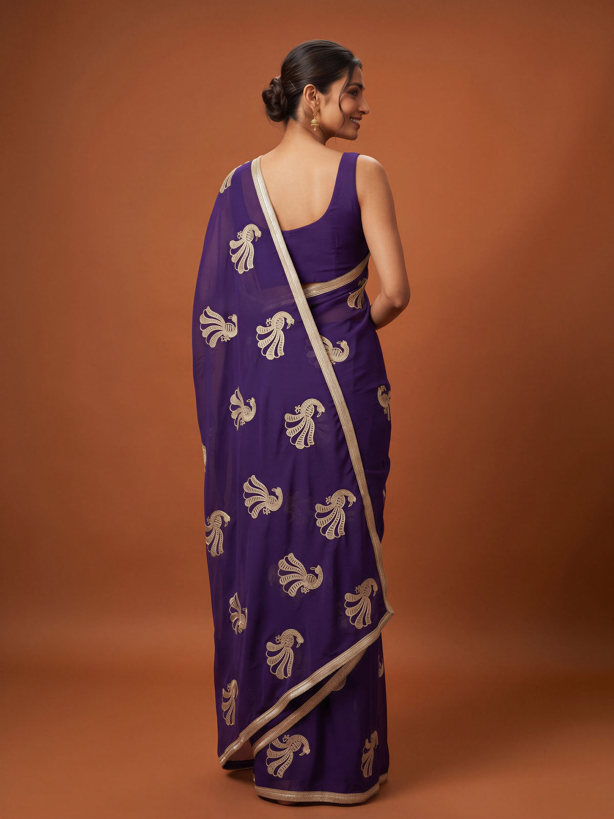 Purple Georgette saree – detail view 1
