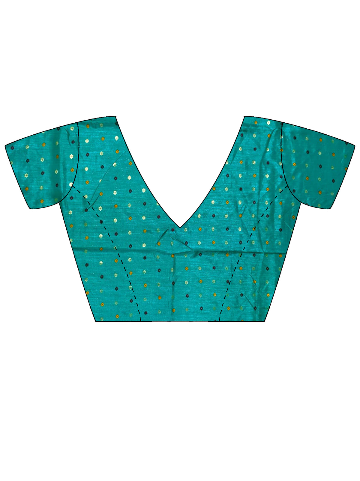 Unstitched turquoise blue silk blend blouse piece with ikat design