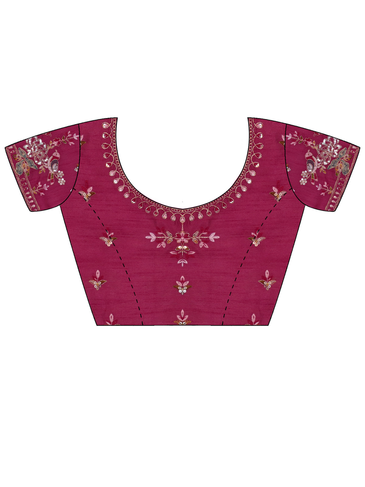 Unstitched red organza blouse piece with embellished design