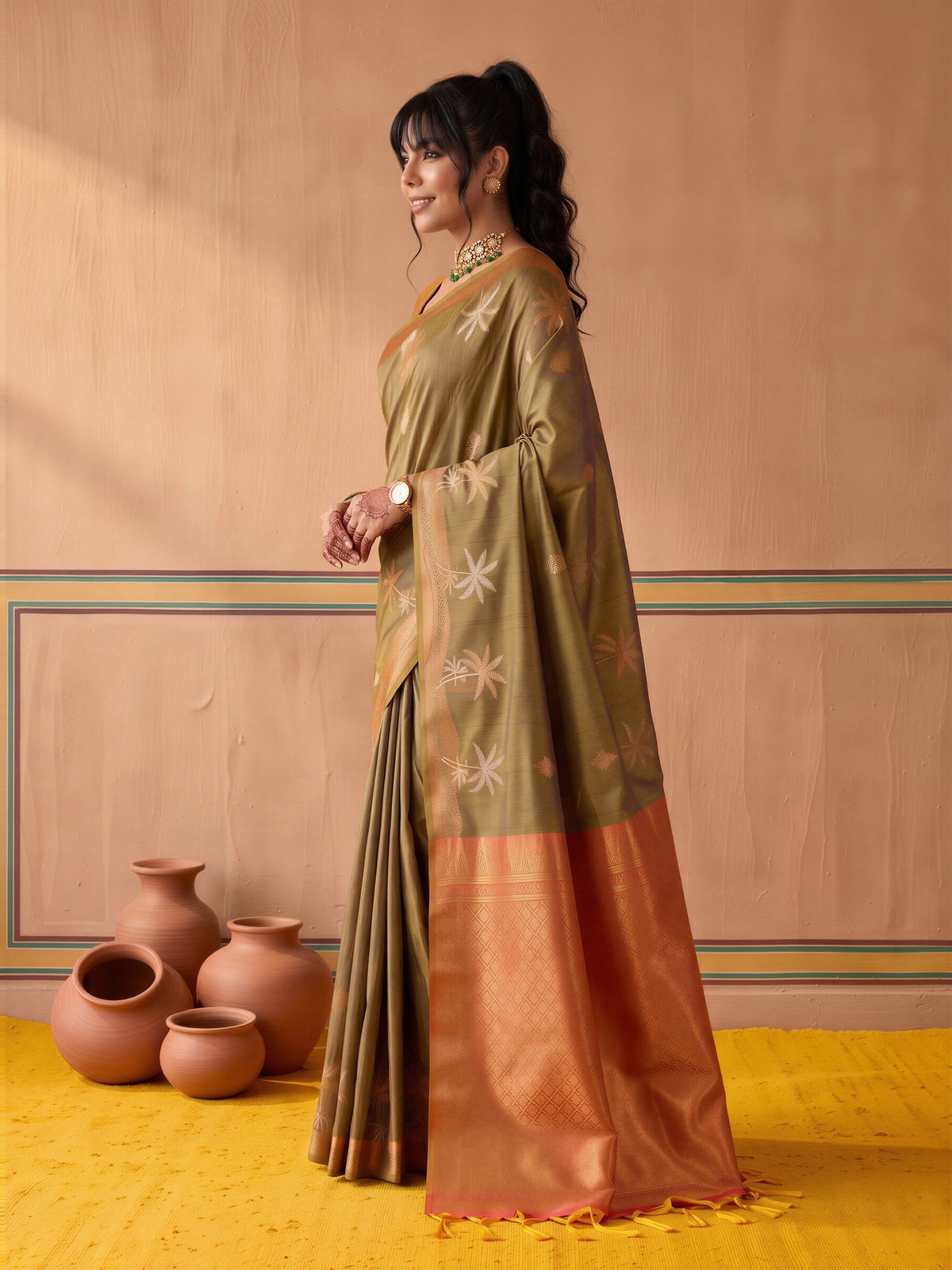 Light Green Tussar Silk saree – detail view 2